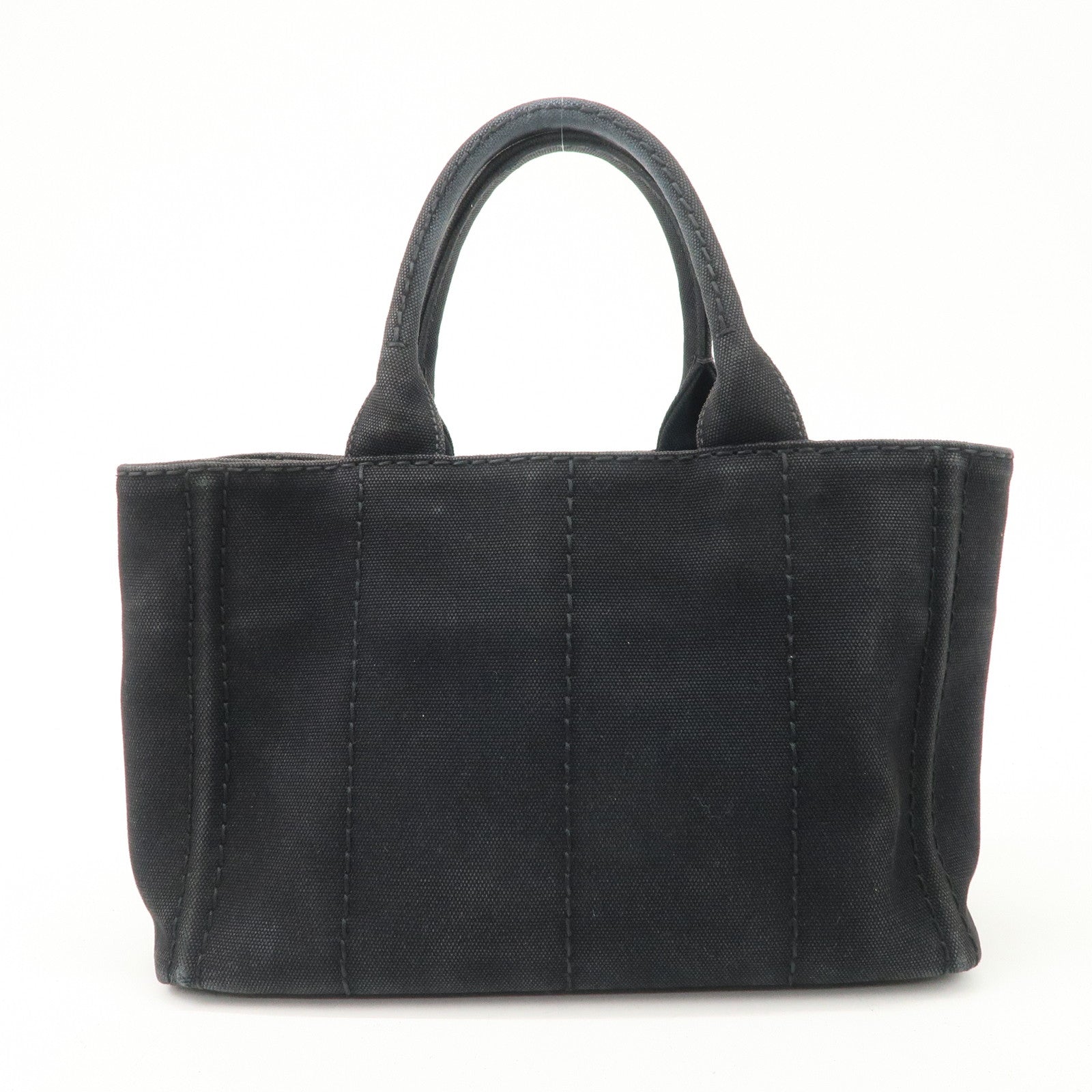 PRADA Logo Denim Canapa Canvas 2 Way Tote Bag Hand Bag Black B2642B Used