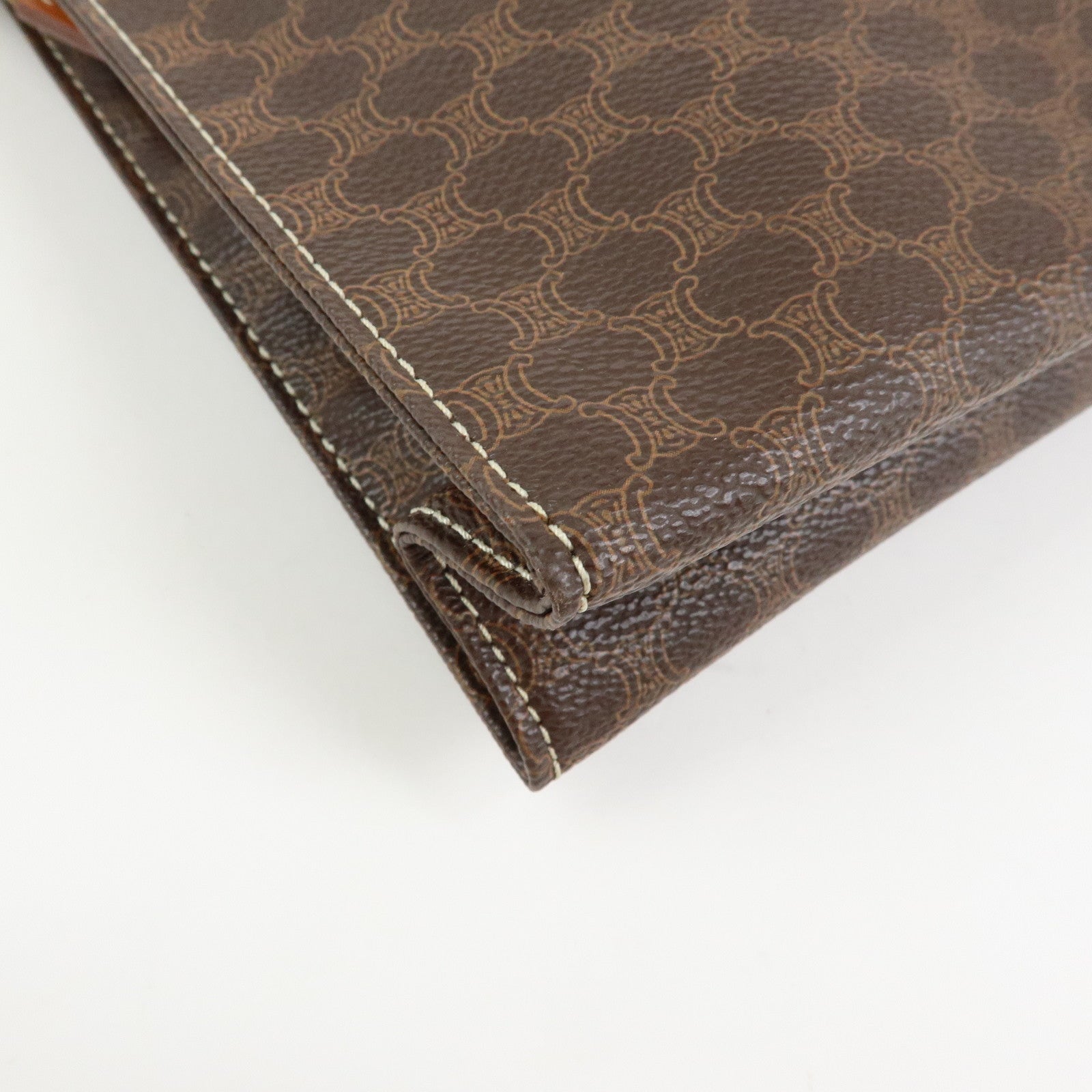 Celine Macadam PVC Leather Clutch Bag Flat Pouch Brown