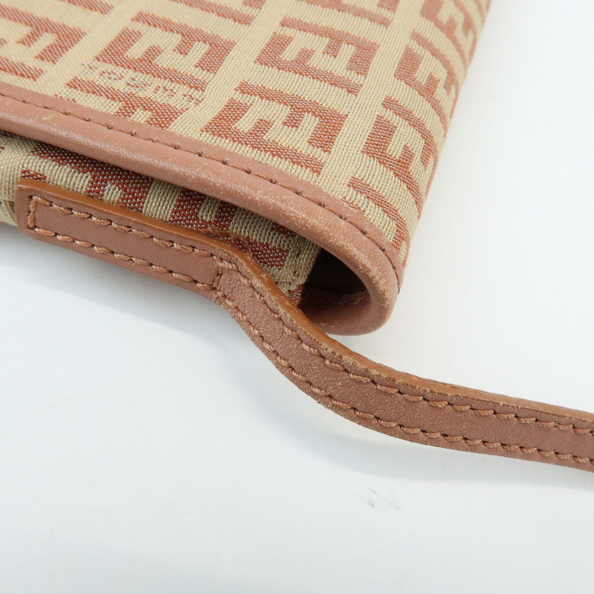 FENDI Zucchino Canvas Leather Shoulder Crossbody Bag Beige Pink 8BT052