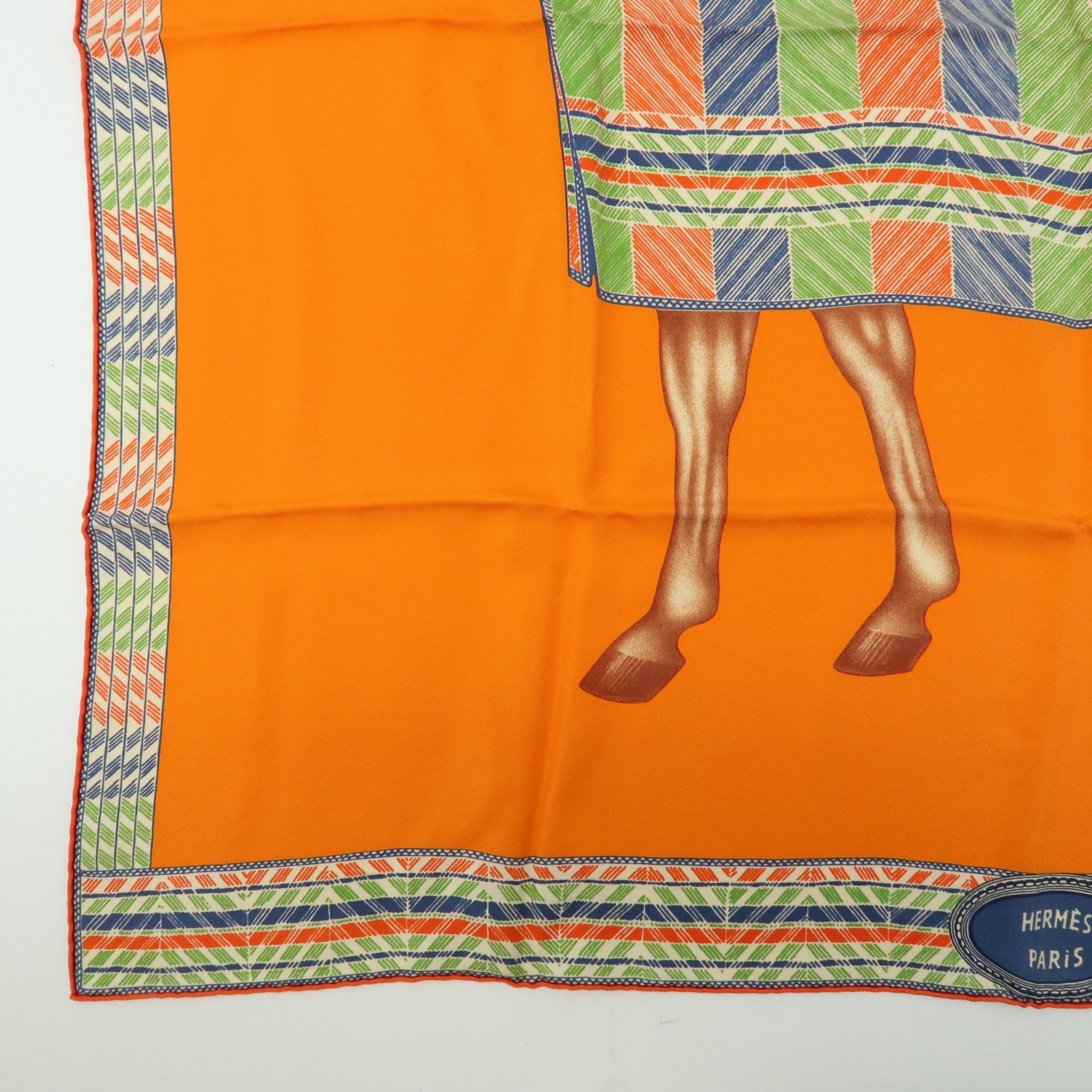 HERMES Carre 90 Silk 100% Scarf Favori du Faubourg Wash Orange Blue