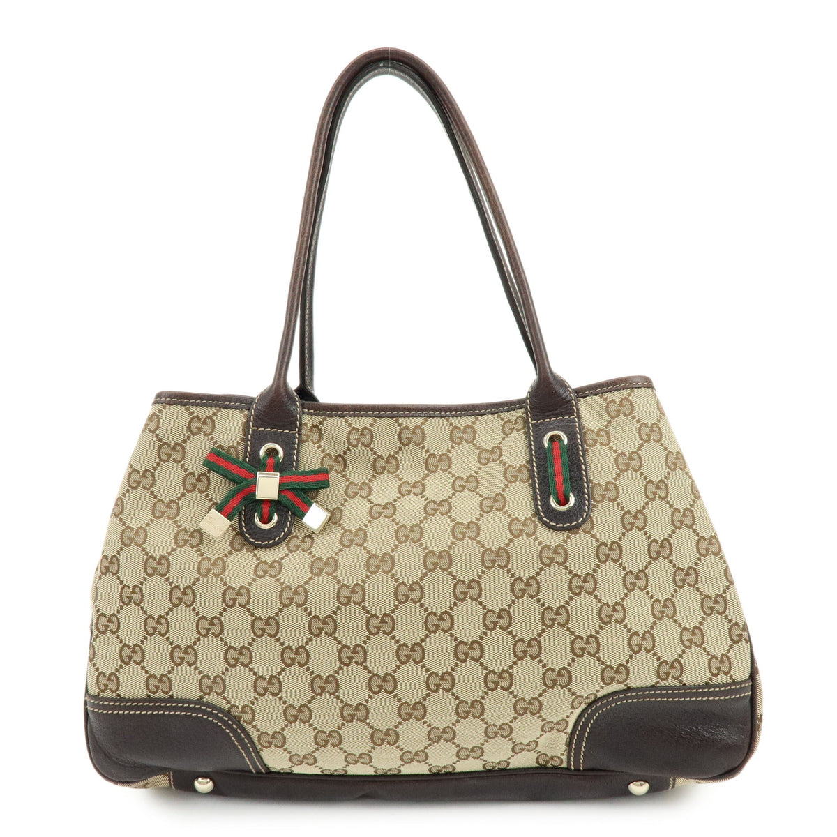 GUCCI Princy Sherry GG Canvas Leather Tote Bag Beige Brown 163805