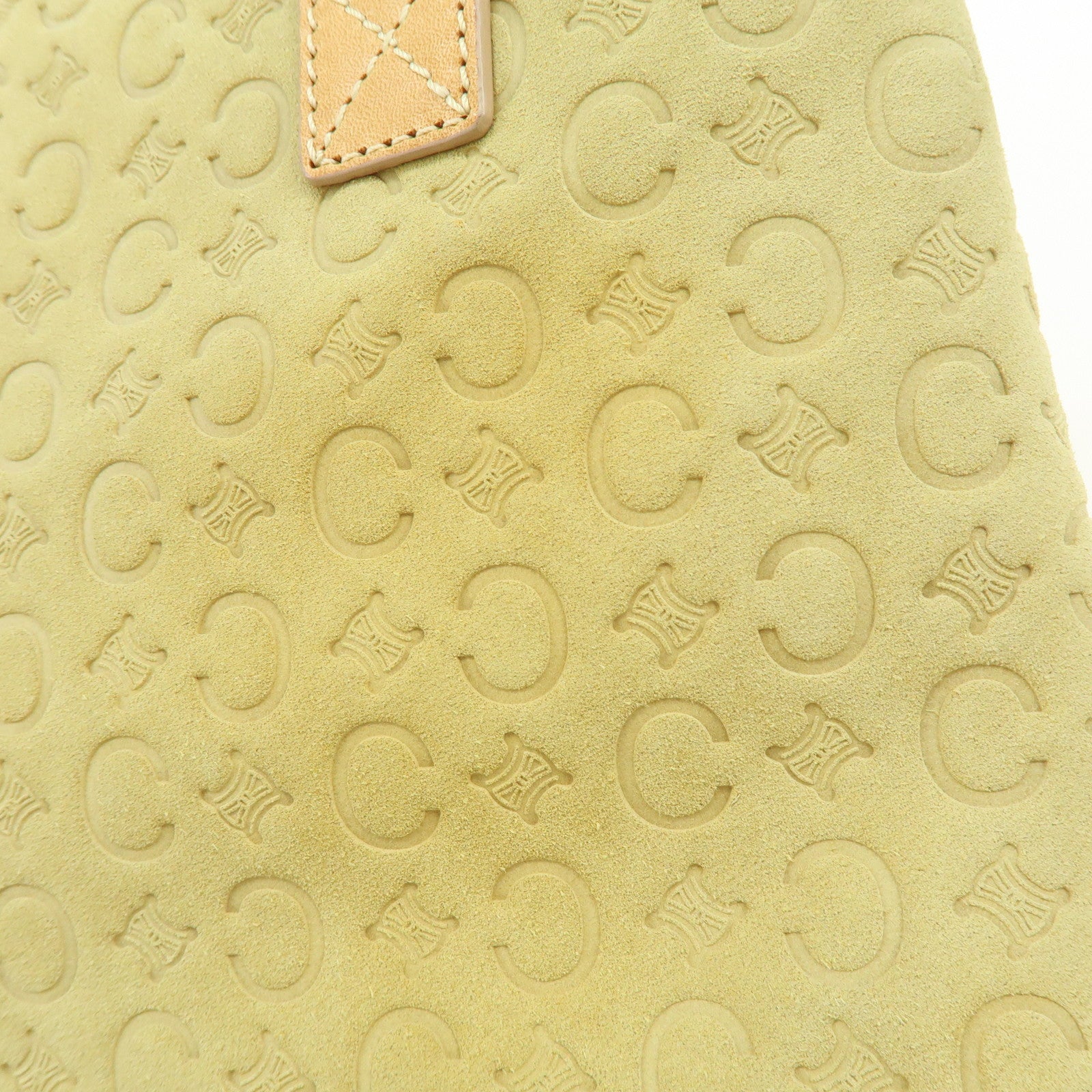CELINE C Macadam Suede Leather Hand Bag Tote Bag Light Green