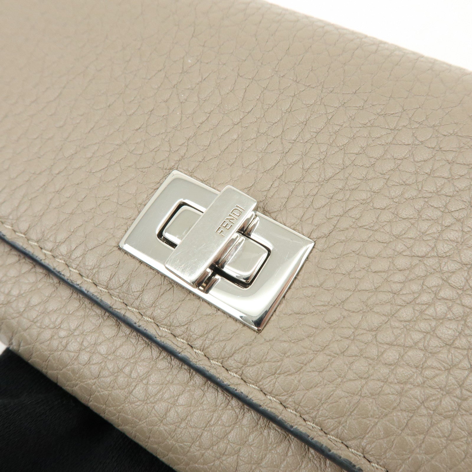 FENDI Peekaboo Leather Bi-fold Flap Long Wallet Beige 8M0427