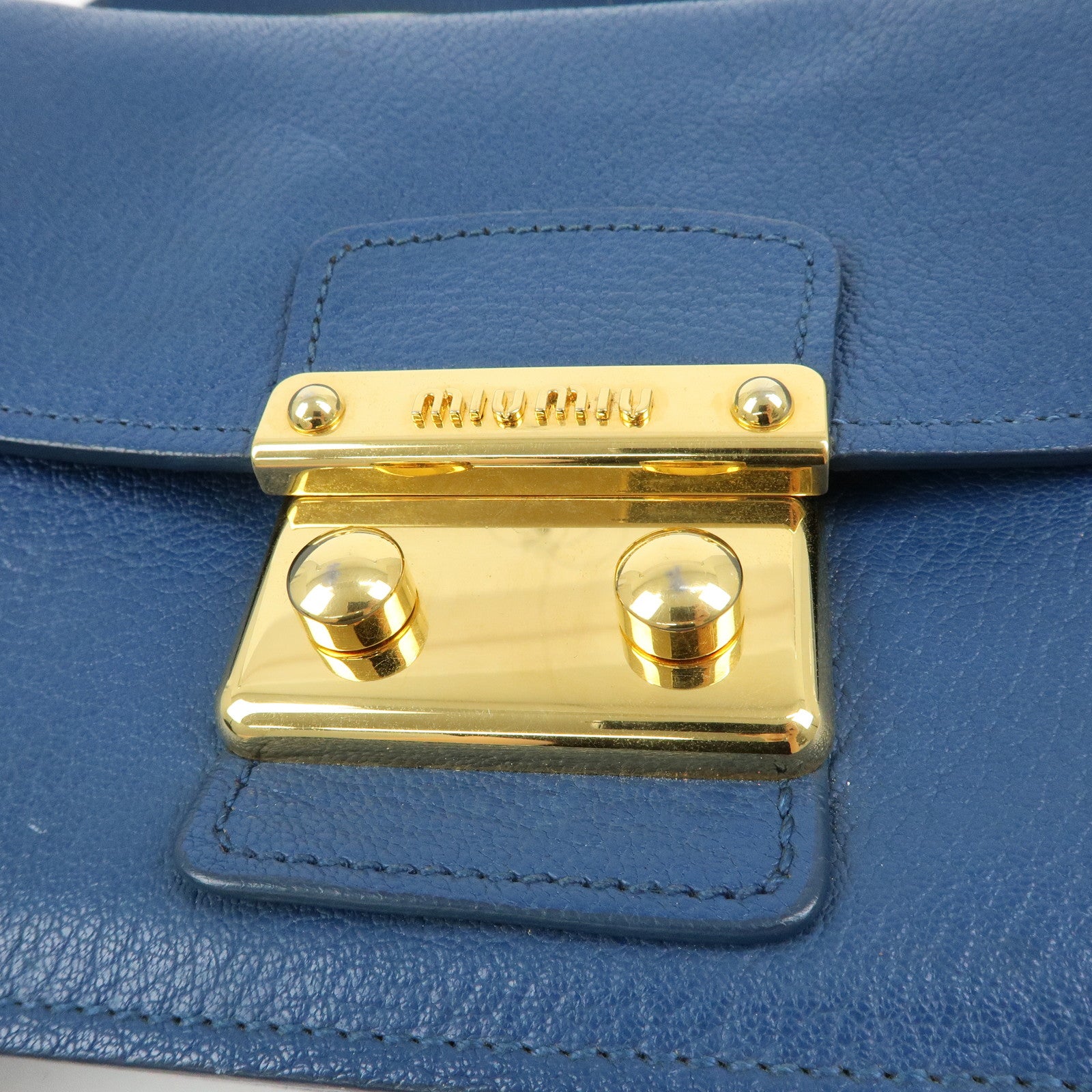 MIU MIU Madras Leather Shoulder Bag Hand Bag Blue