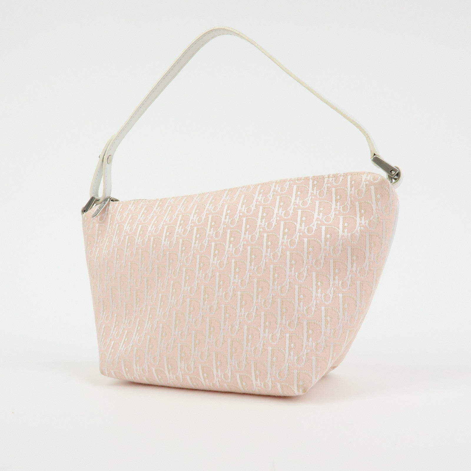 Christian Dior Trotter Canvas Leather Pouch Hand Bag Pink White