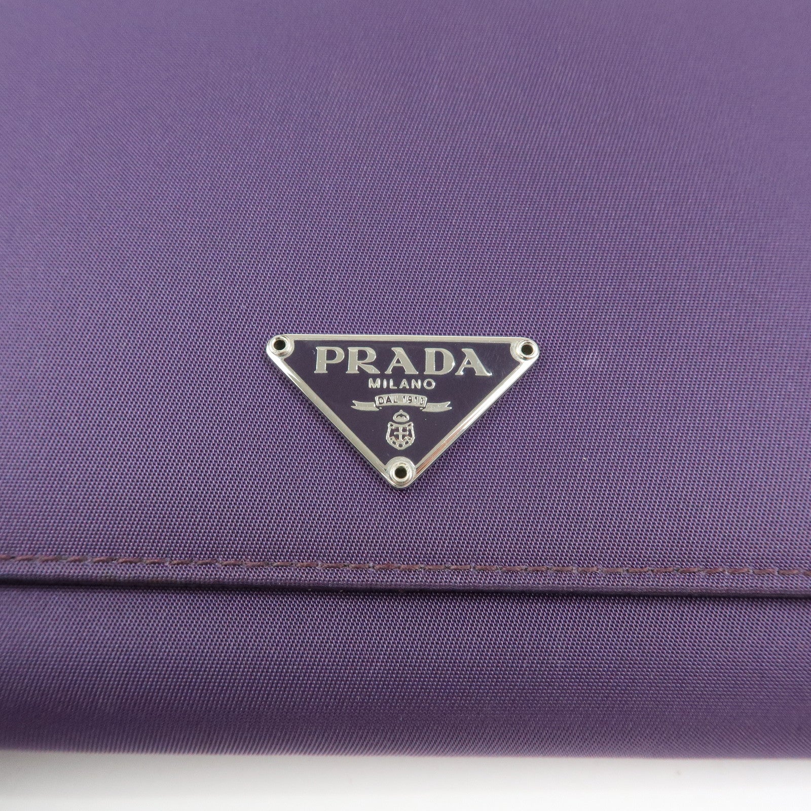 PRADA Triangle Logo Nylon Saffiano Leather Long Wallet Purple M608