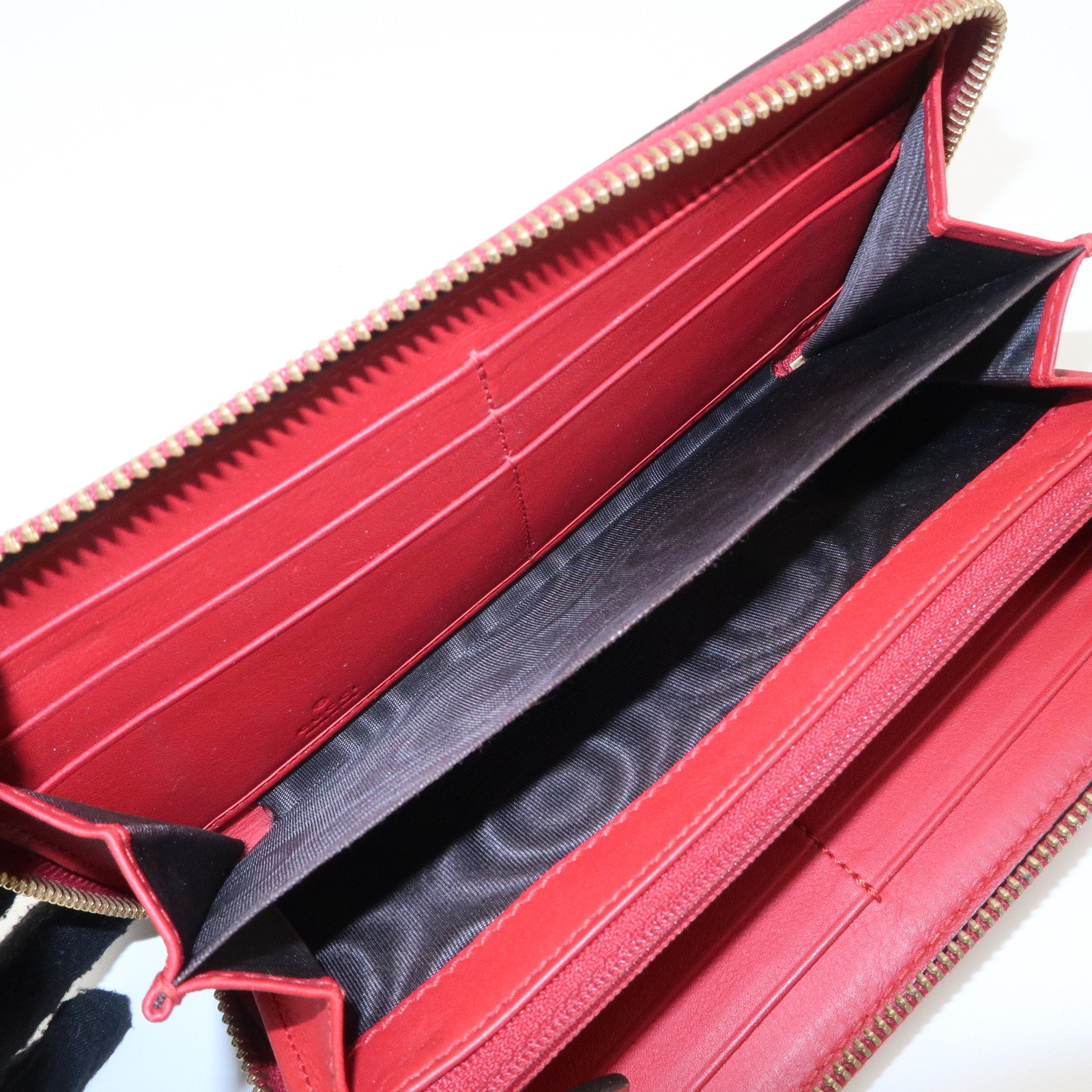 GUCCI Bamboo Leather Round Zippy Wallet Long Wallet Red Used