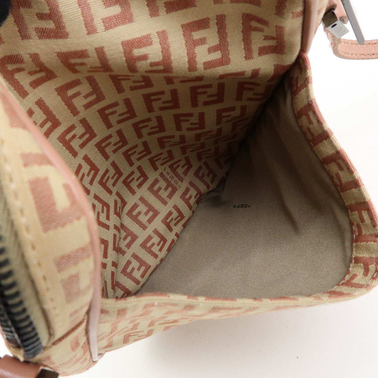 FENDI Zucchino Canvas Leather Shoulder Crossbody Bag Beige Pink 8BT053