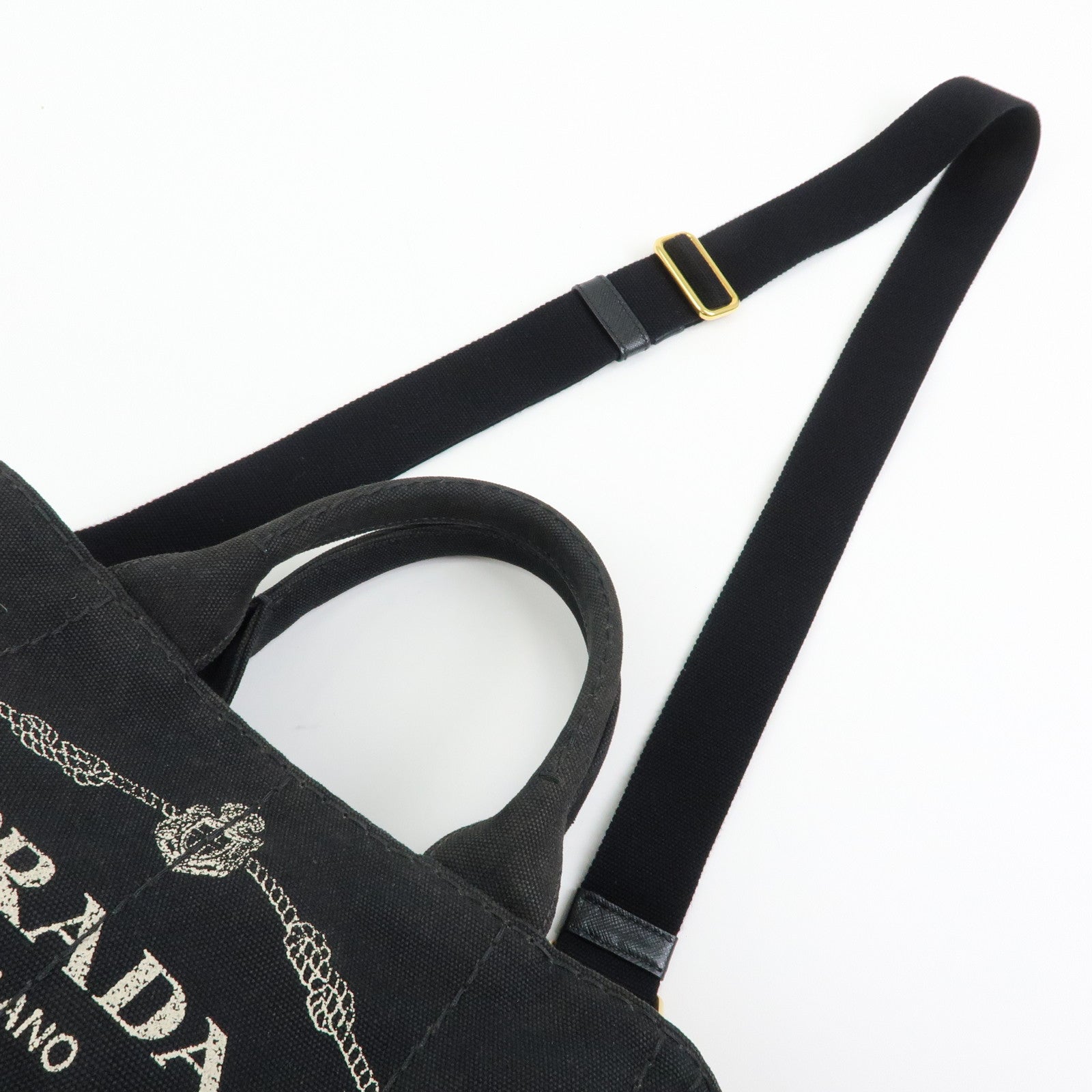 PRADA Canapa Triangle Logo Mini Canvas 2Way Hand Bag Black 1BG439