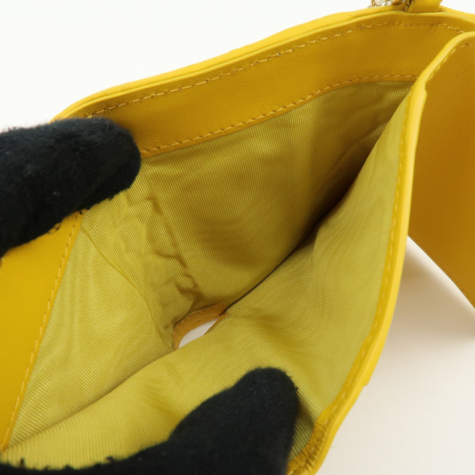 Christian Dior Lady Dior Cannage Leather Lotus Compact Wallet Yellow
