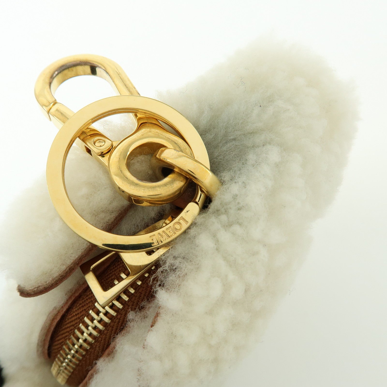 LOEWE Wool Leather Coin Case Bag Charm Rabbit White