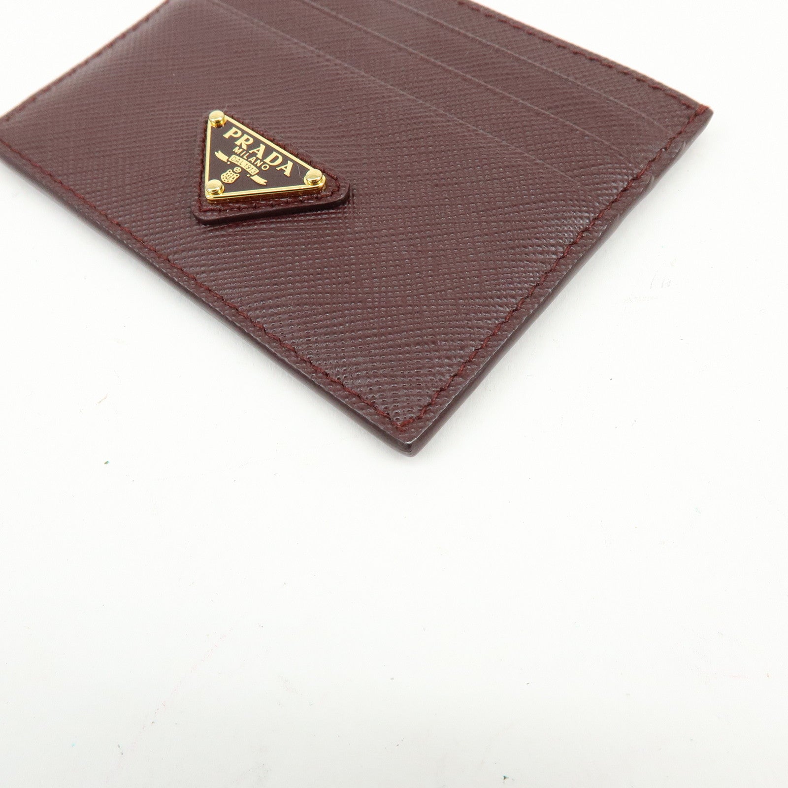 PRADA Triangle Logo Saffiano Leather Card Case Burgundy 1MC025