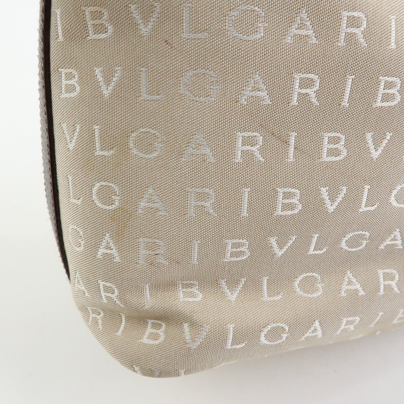 BVLGARI Logo Mania Canvas Shoulder Bag Hand Bag Beige