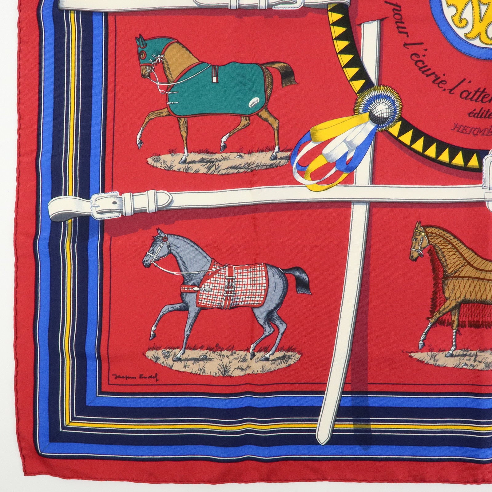 HERMES Carre 90 Silk 100% Scarf Couvertures et Tenues de Jour Red Blue