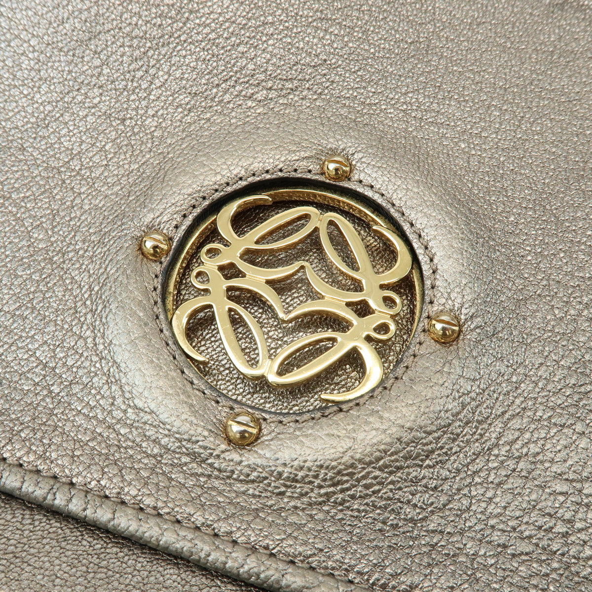 LOEWE Mya Anagram Leather Shoulder Bag Hand Bag Silver Gray