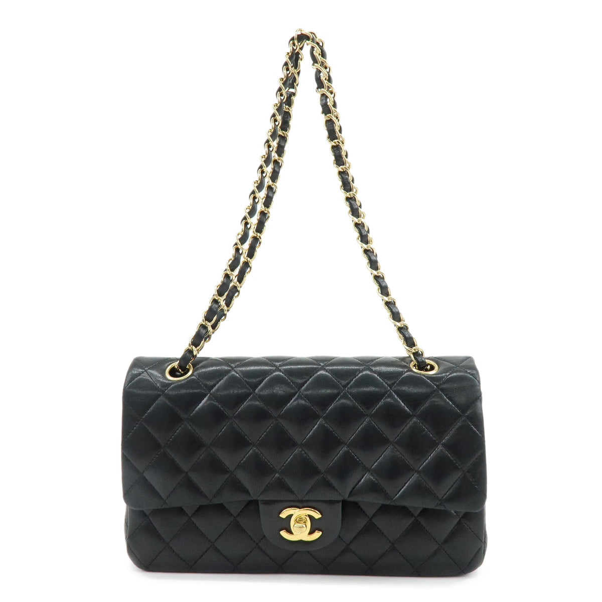 CHANEL Matelasse 25 Double Flap Lamb Skin Chain Shoulder Bag A01112