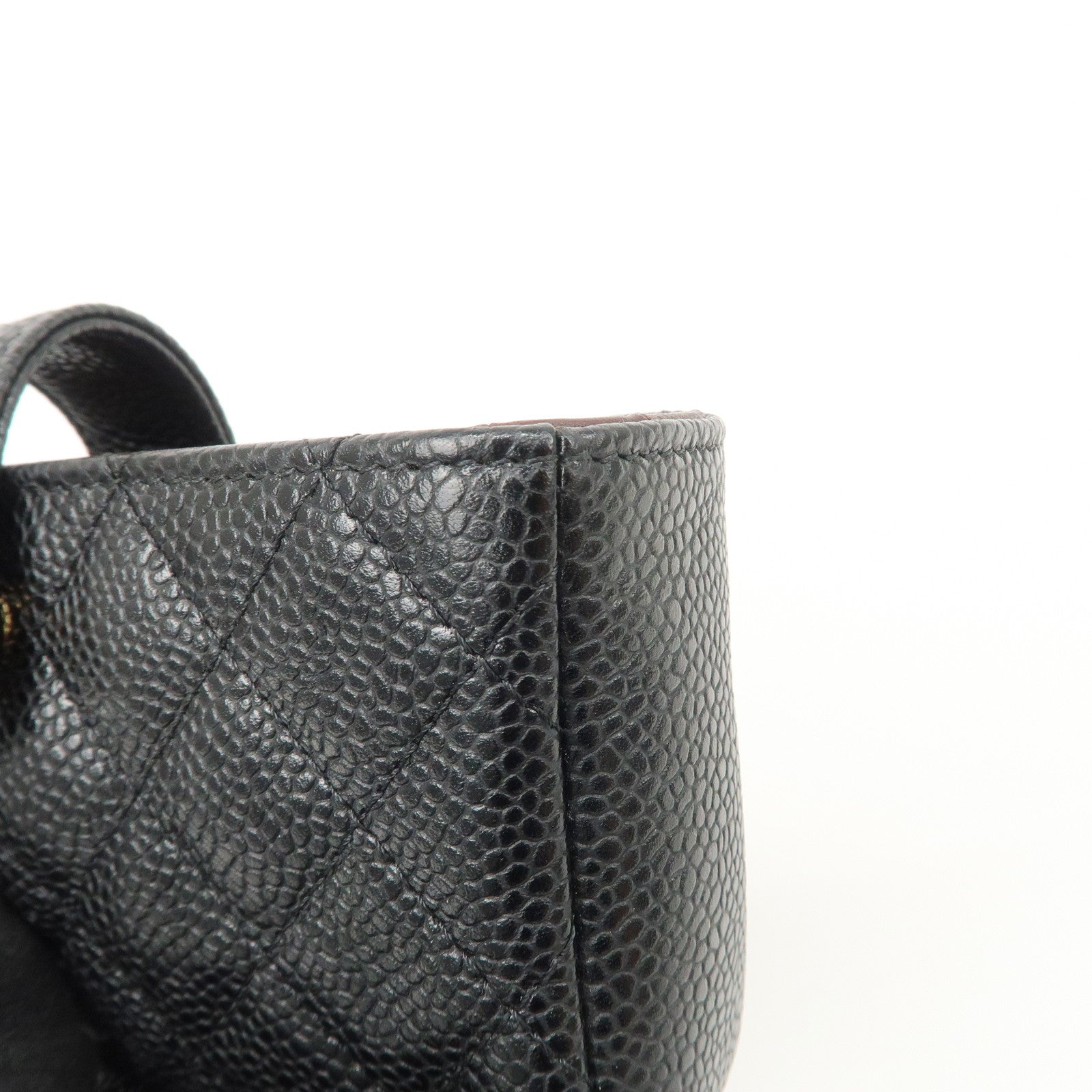 CHANEL COCO Mark Matelasse Caviarskin Pouch Black Gold A48227 Used