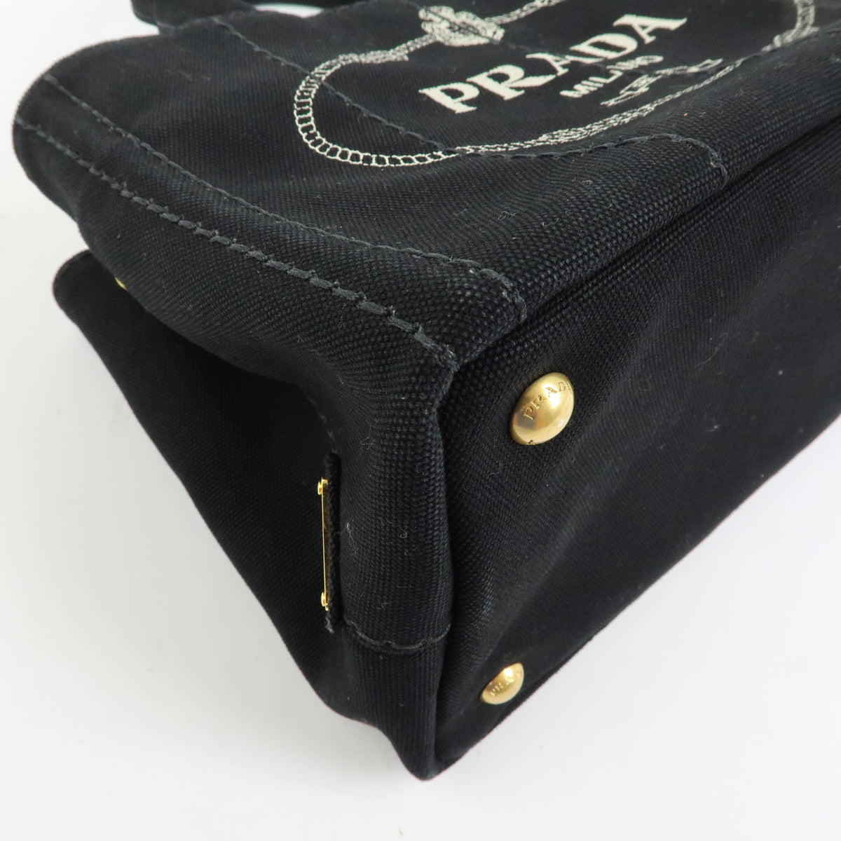 PRADA Triangle Logo Canapa Mini Canvas 2Way Hand Bag Black White 1BG439