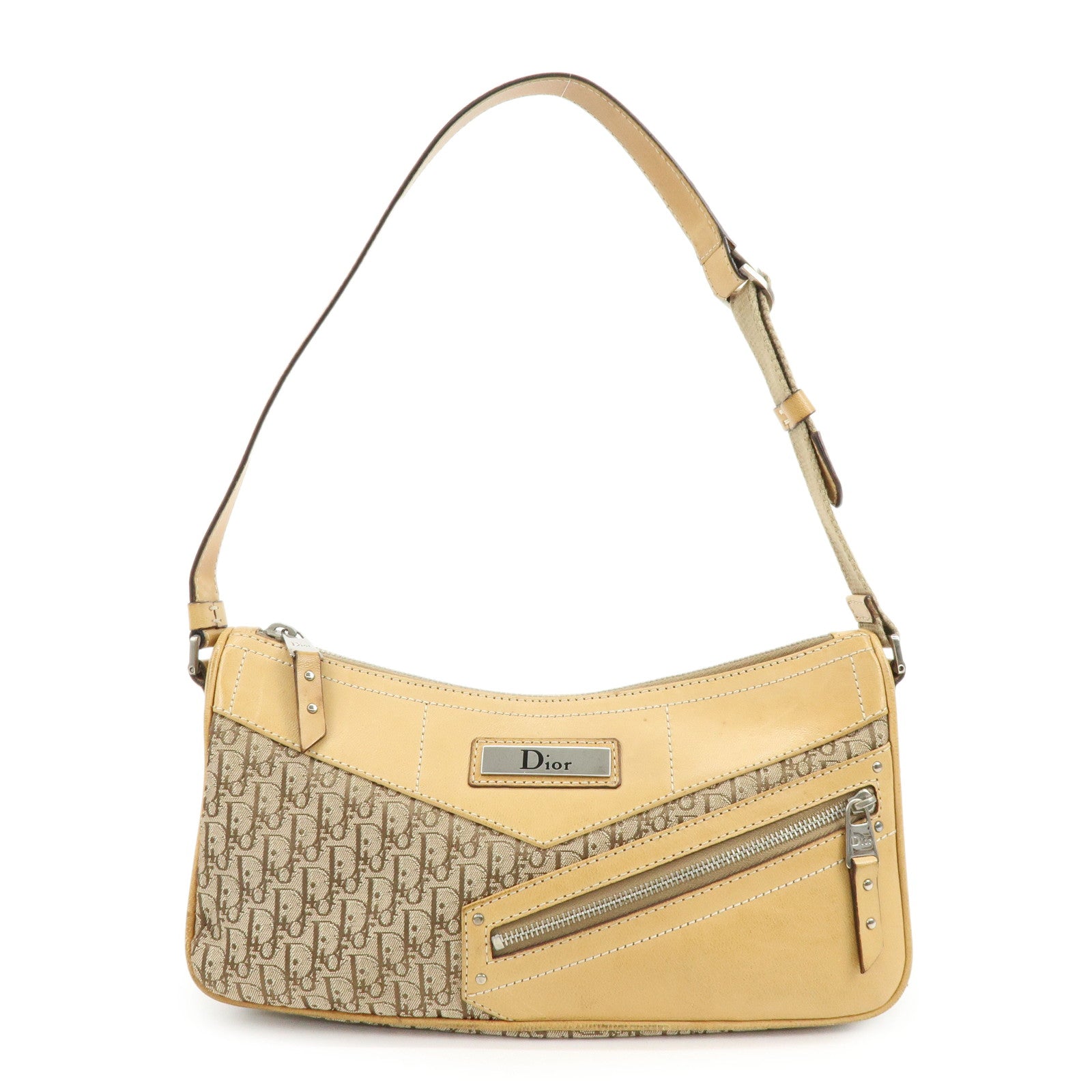 Christian Dior Street Chic Trotter Jacquard Canvas Leather Shoulder Bag