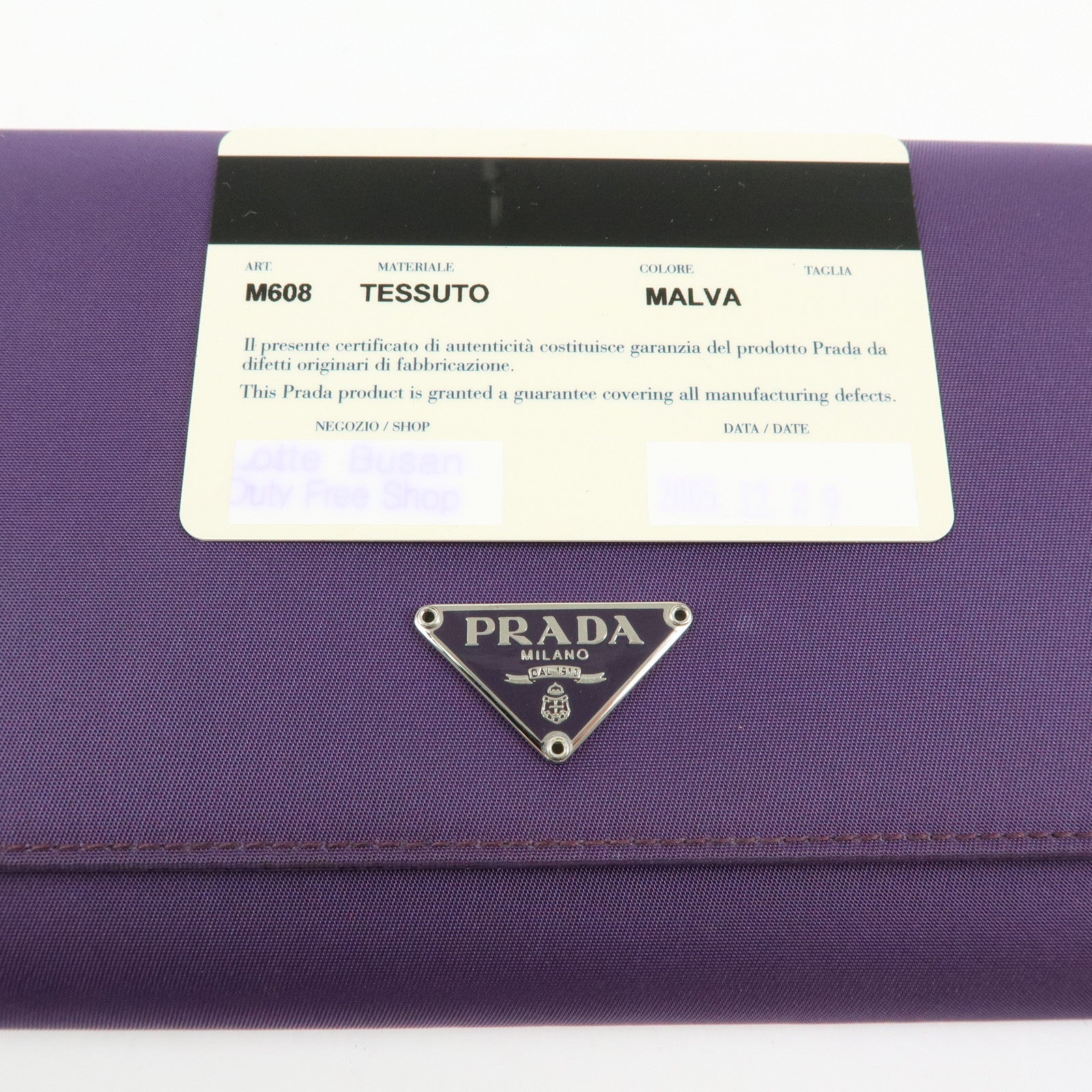 PRADA Triangle Logo Nylon Saffiano Leather Long Wallet Purple M608