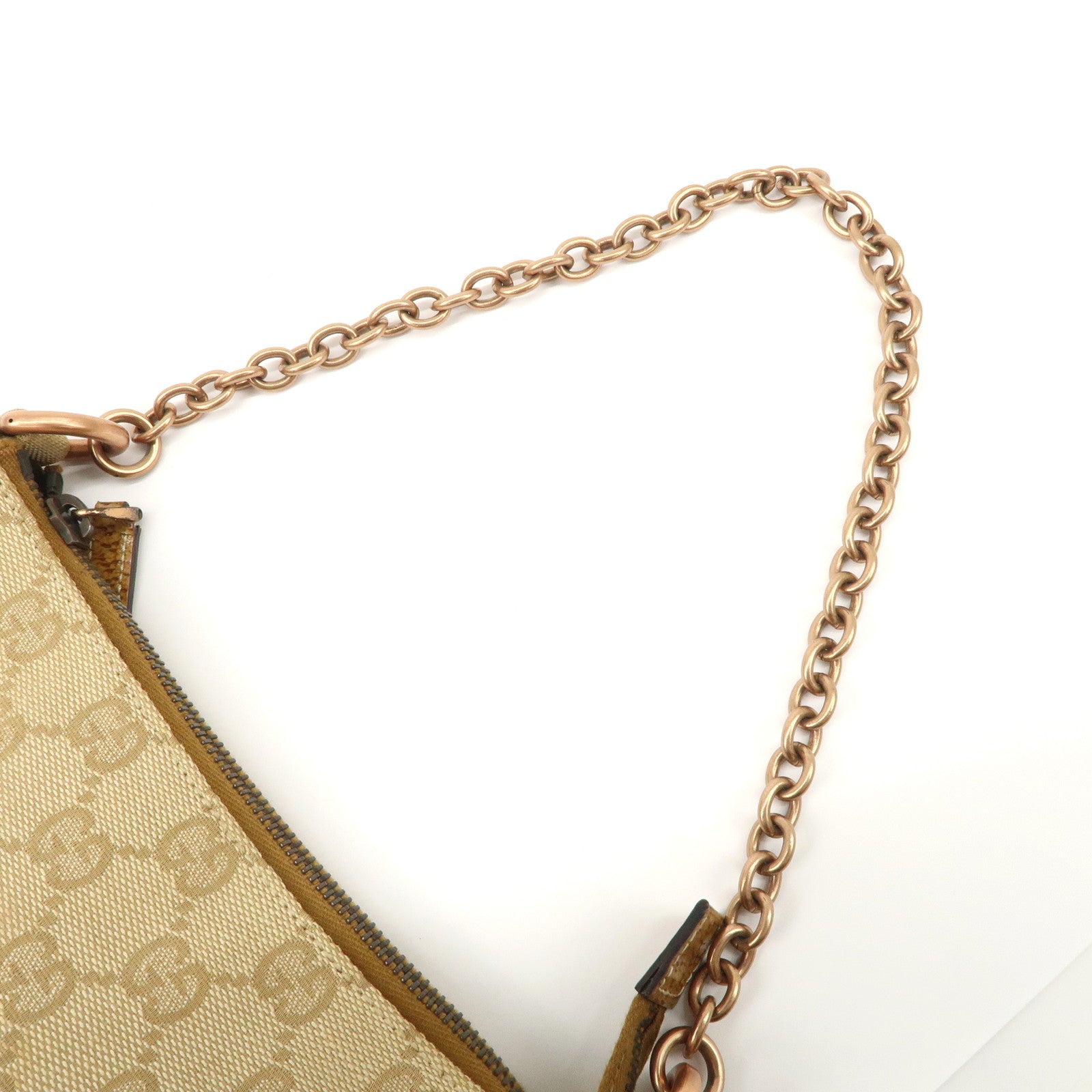 GUCCI GG Canvas Leather Chain Hand Bag Pouch Beige Brown 120940 Used