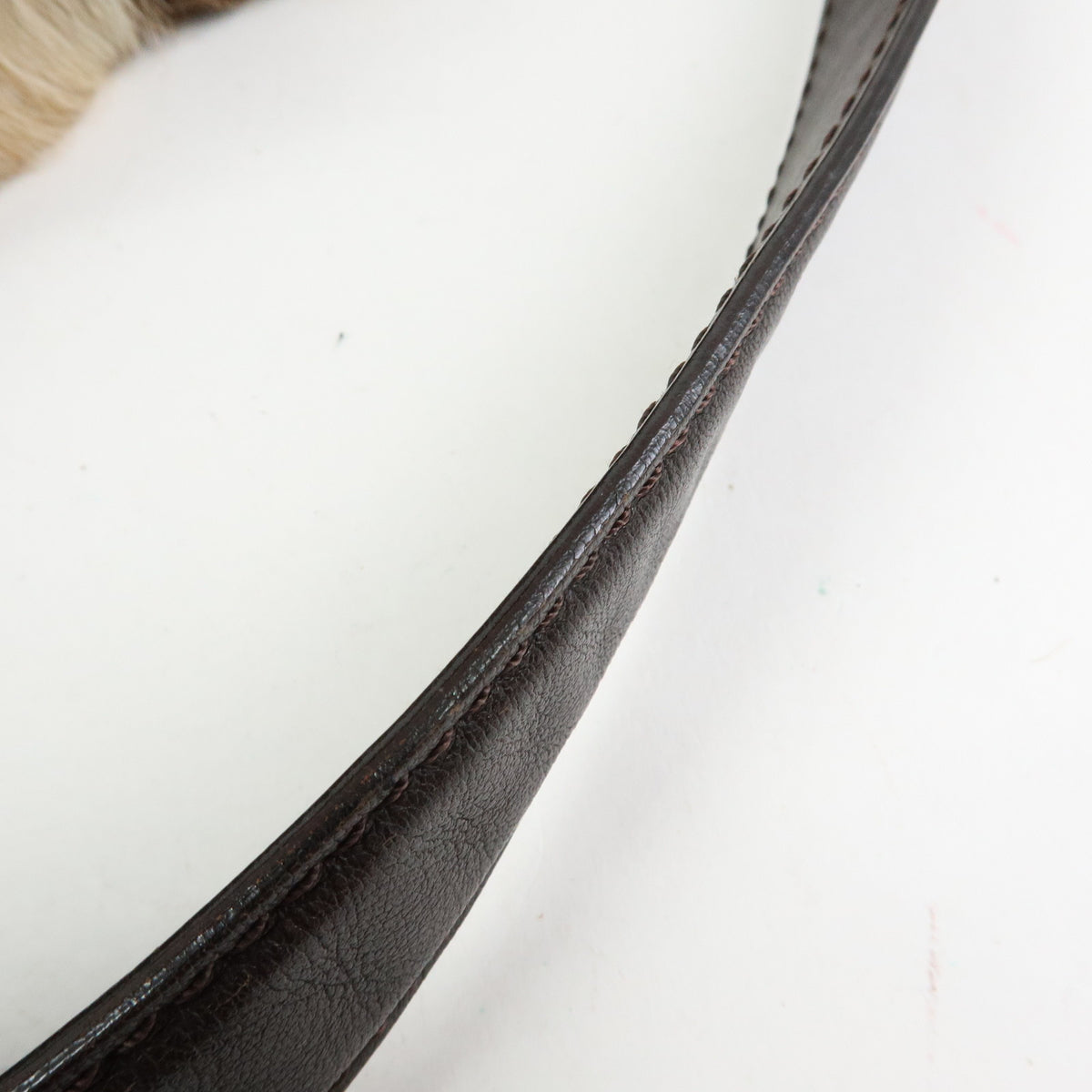 FENDI Fur Leather Shoulder Bag Hand Bag Brown 8BR349