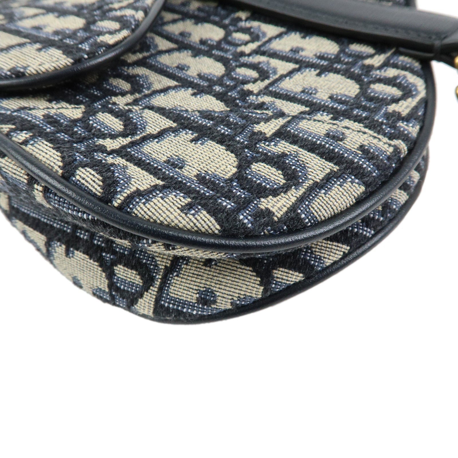 Christian Dior Saddle Bag Oblique Mini Jaquard Leather 2Way Bag Navy