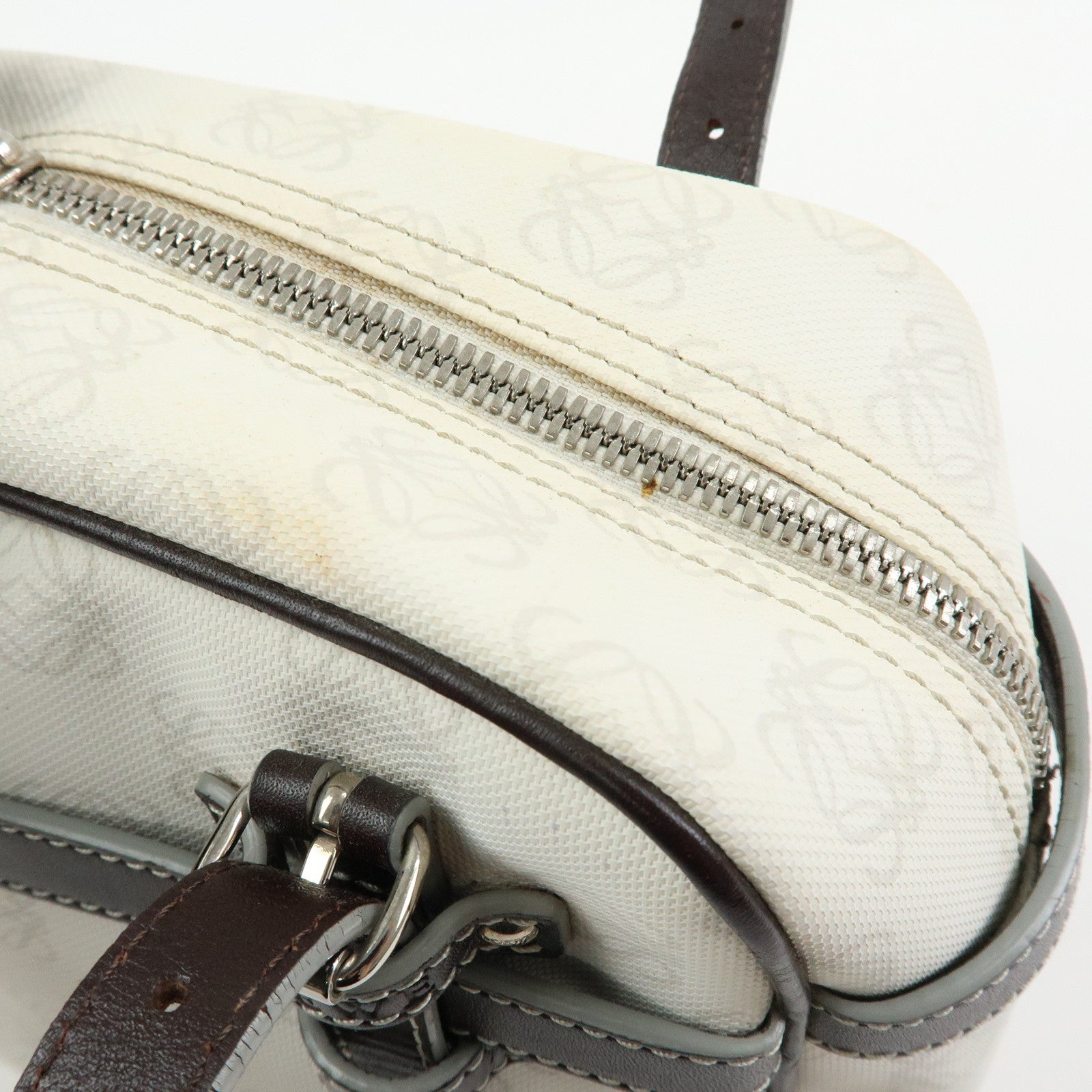 LOEWE Anagram PVC Leather Hand Bag Boston Bag White Dark Brown