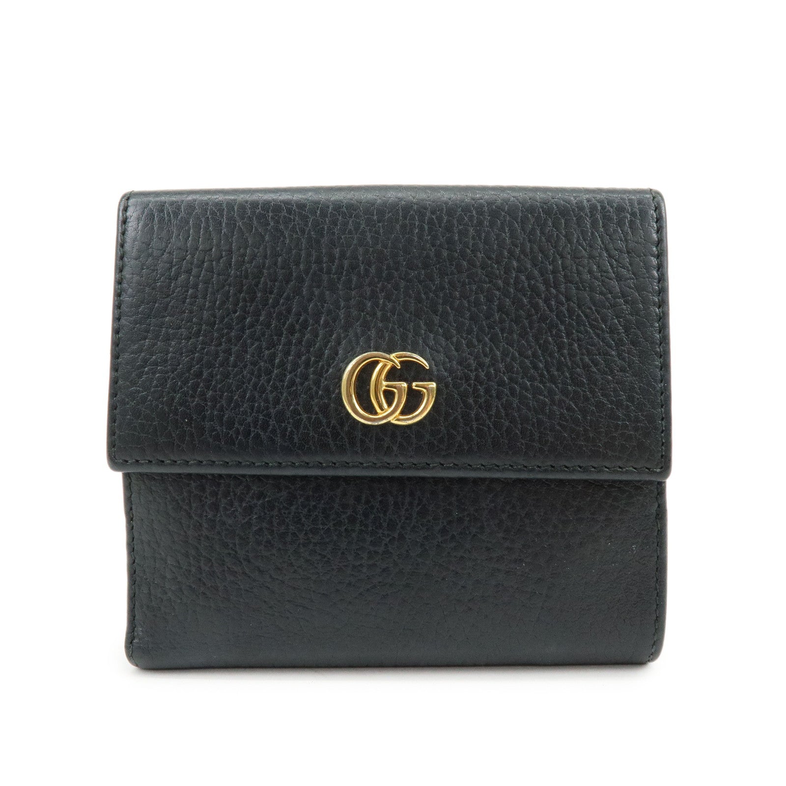 GUCCI GG Petit Marmont Leather Double Hook Compact Wallet Black 456122