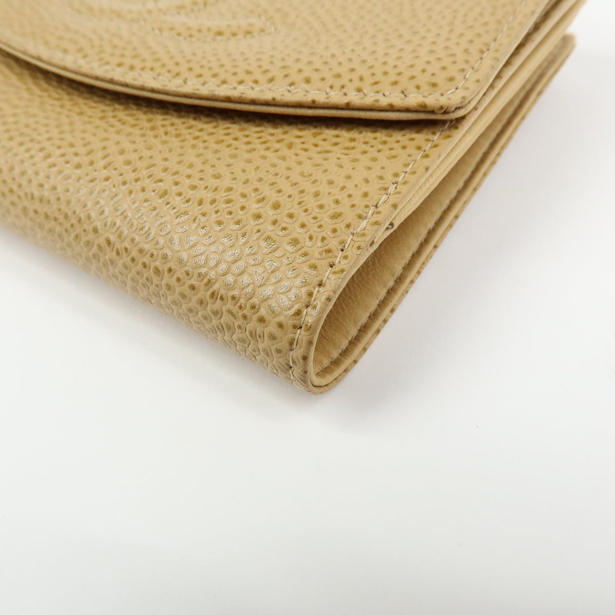 CHANEL COCO Mark Caviarskin W Hook Flap Compact Wallet Beige A13496