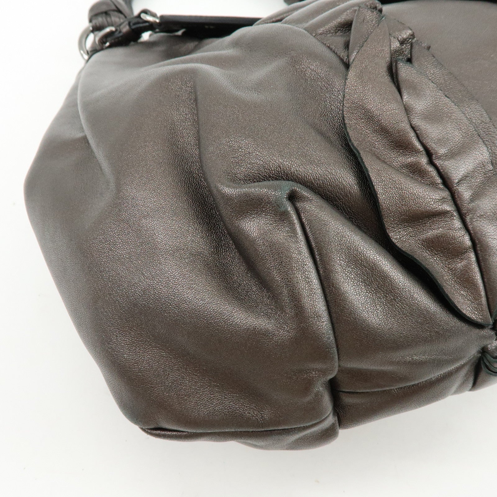 PRADA Gathered Nappa Leather Tote Bag Hand Bag Brown
