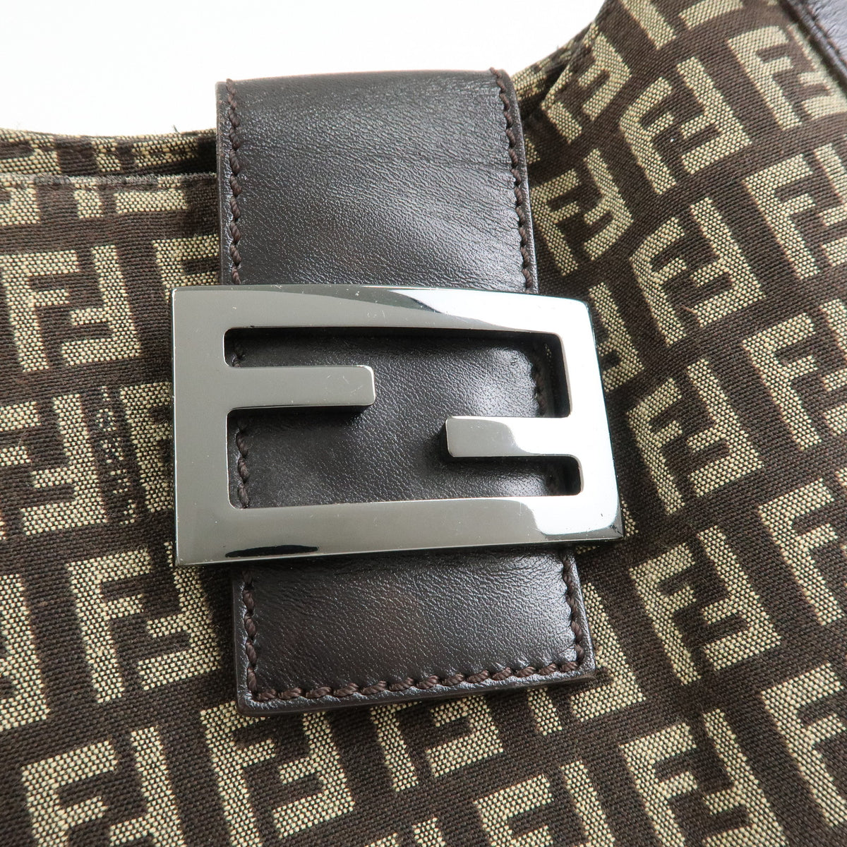 FENDI Zucchino Canvas Leather Shoulder Bag Hand Bag Beige Brown 8BR463