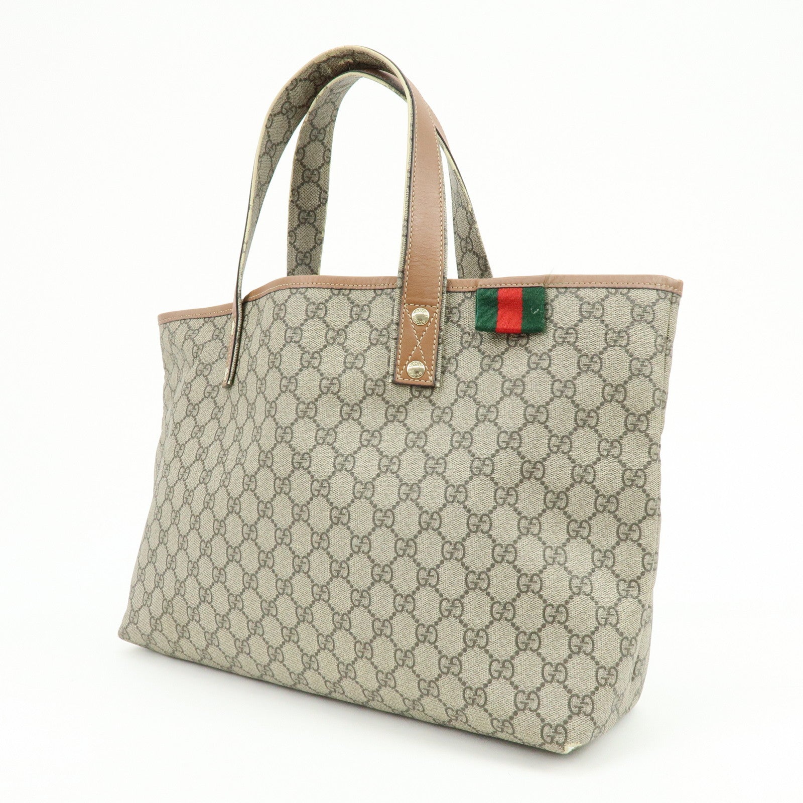 GUCCI Sherry GG Supreme Leather Tote Hand Bag Beige Brown 211134