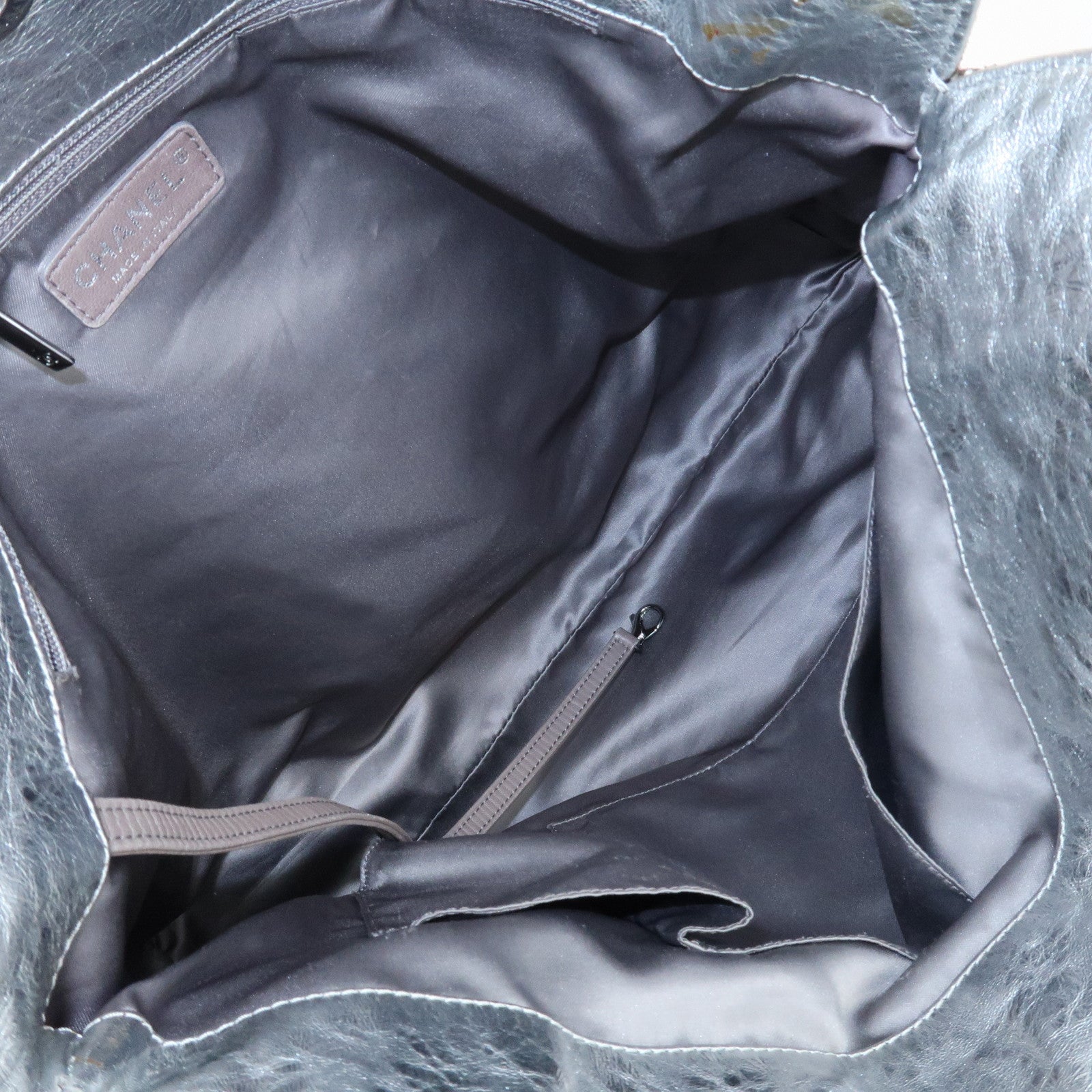 CHANEL Maxi COCO Mark Punching Leather Tote Bag Shoulder Bag Silver Used