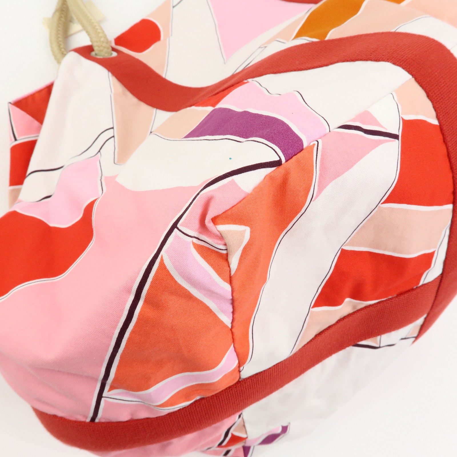 HERMES Cabas Drapeaux Au Vent Cotton Beach Bag Tote Bag Pink Red White