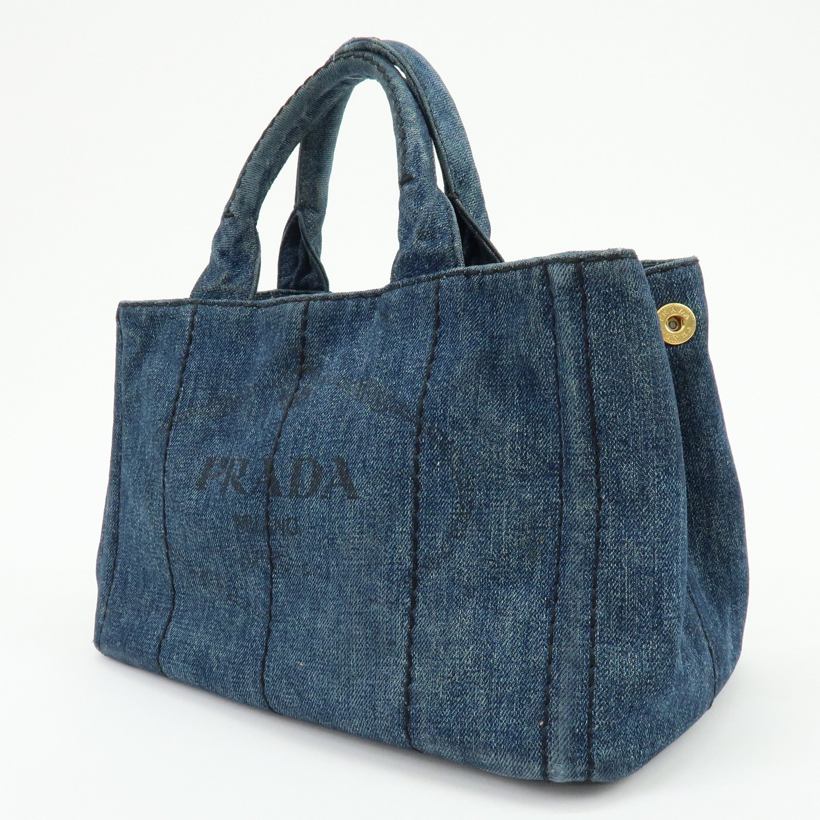 PRADA Canapa Mini Triangle Logo Denim 2Way Bag Hand Bag Blue B2439G