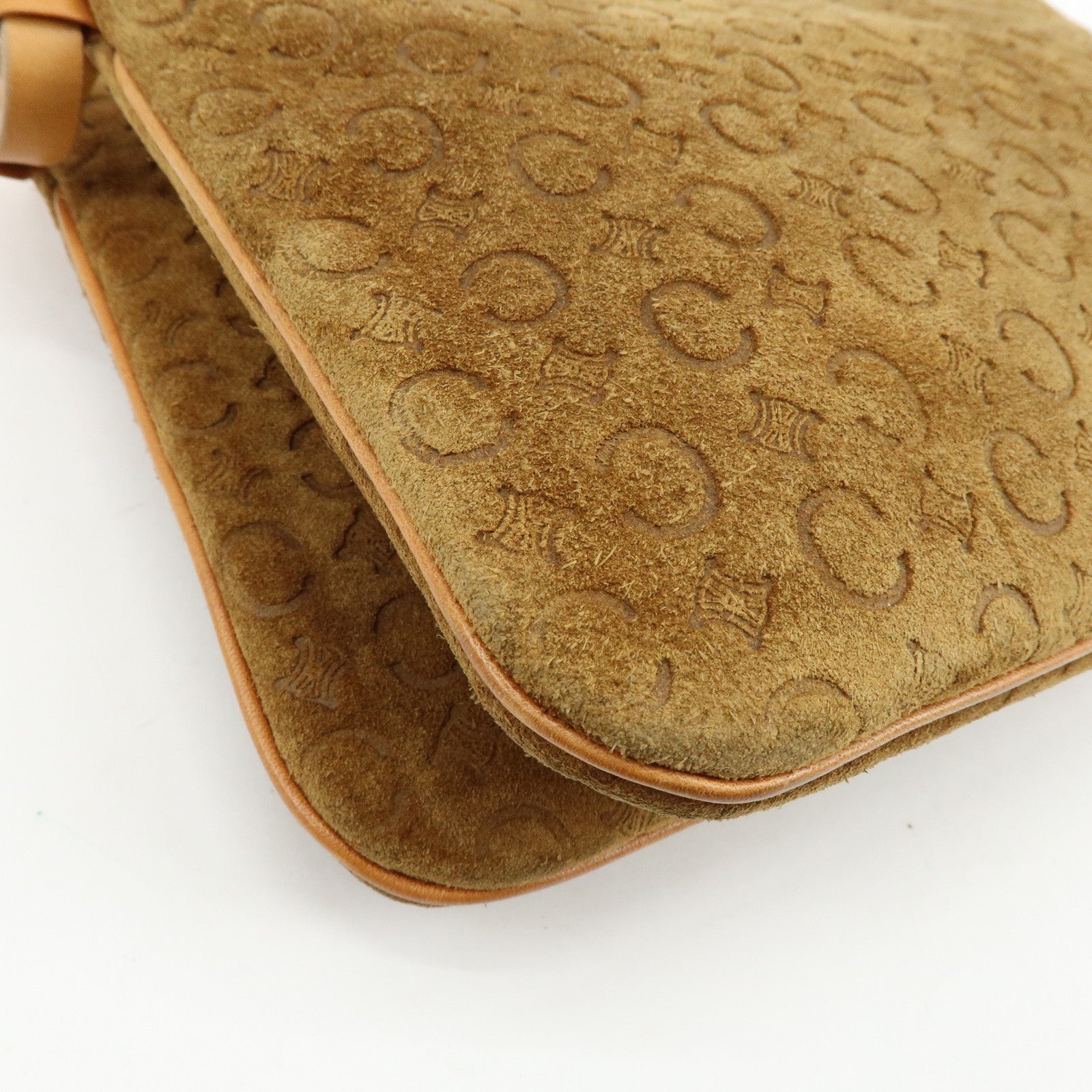 CELINE C Macadam Suede Leather Shoulder Bag Hand Bag Brown