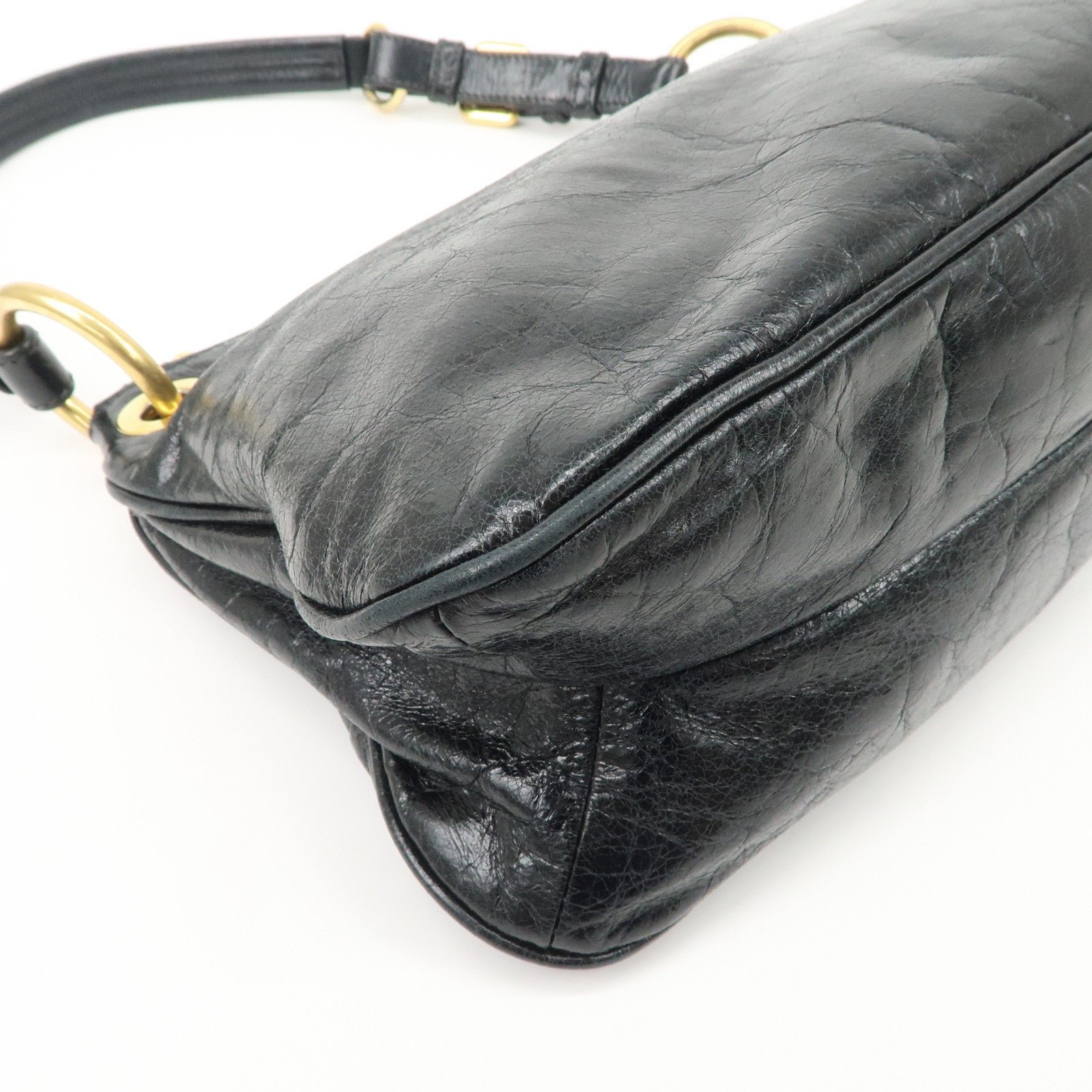 PRADA Logo Leather Shoulder Bag Hand Bag Gold Hardware Black Used