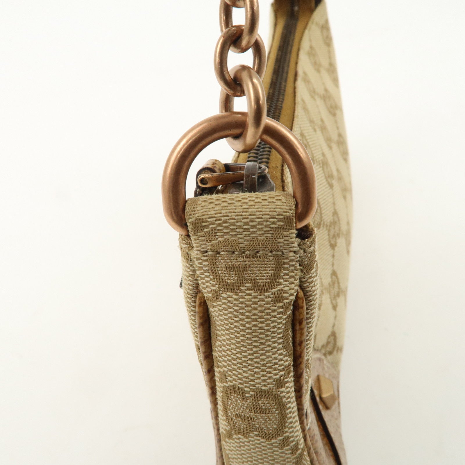 GUCCI GG Canvas Leather Chain Hand Bag Pouch Beige Brown 120940 Used