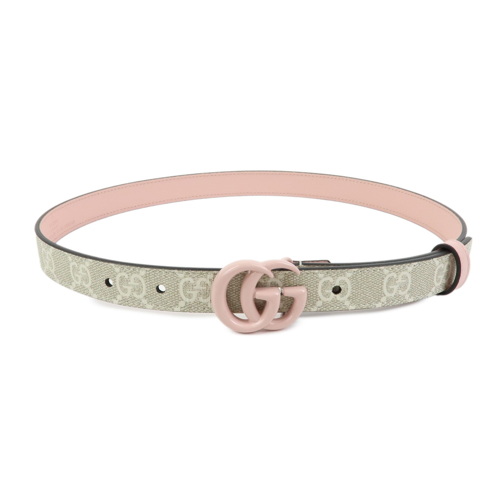 GUCCI Double G GG Spreme Leather Belt Greige White Pink 409417
