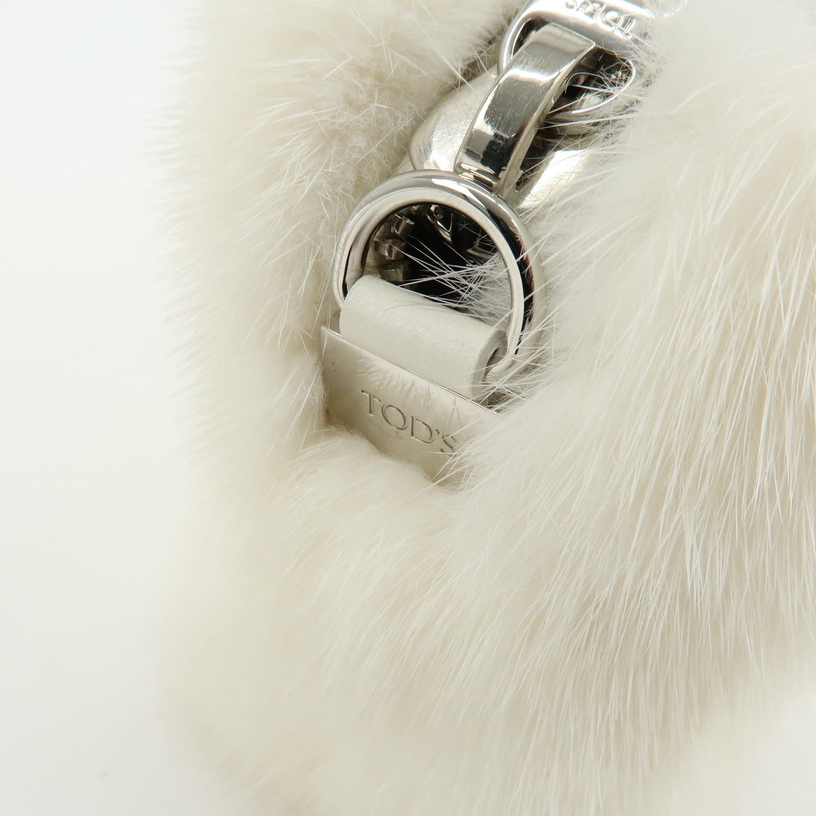 TOD'S Fur Leather 2Way Bag Hand Bag Shoulder Bag White