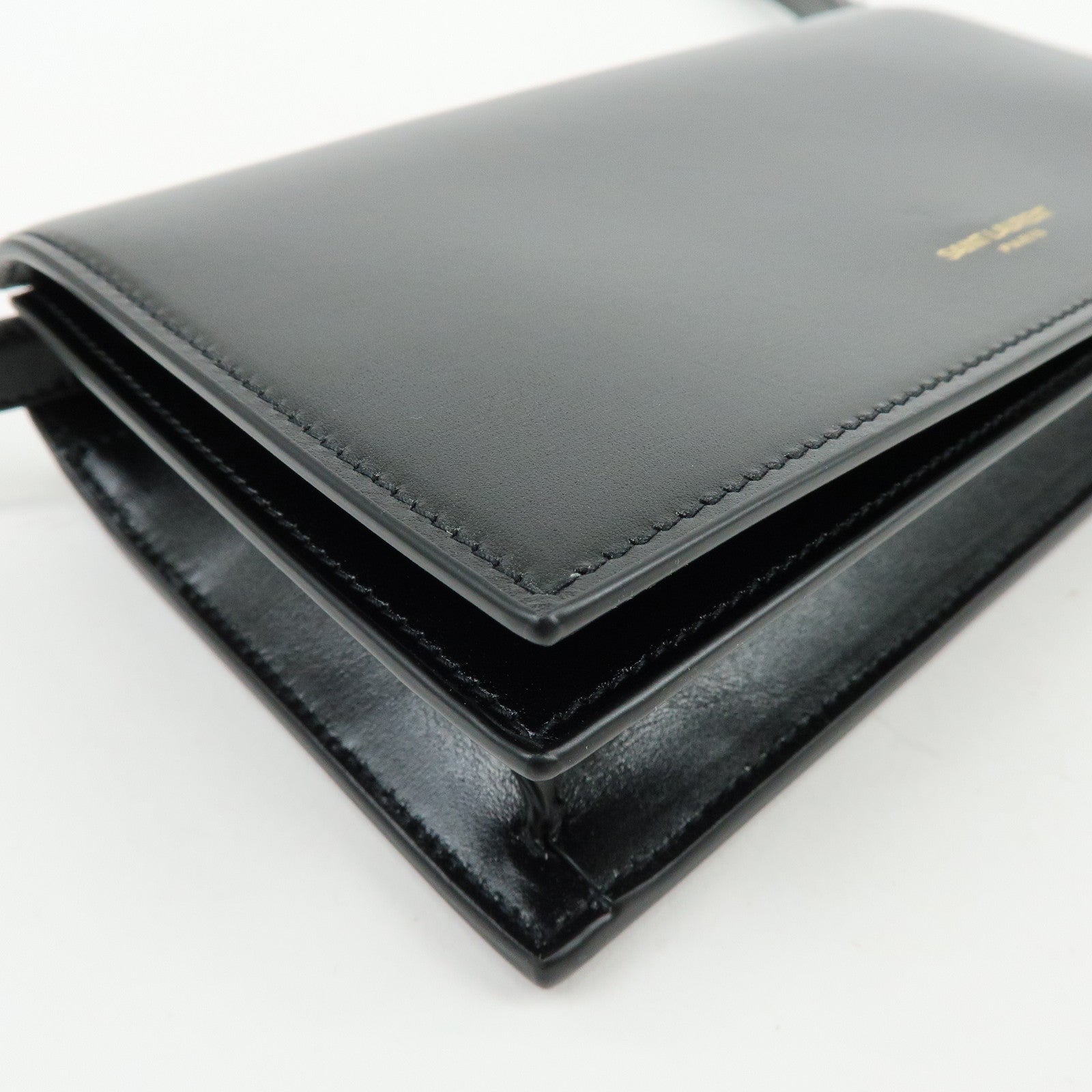 SAINT LAURENT PARIS Calf Leather Flap Shoulder Bag Black 769162