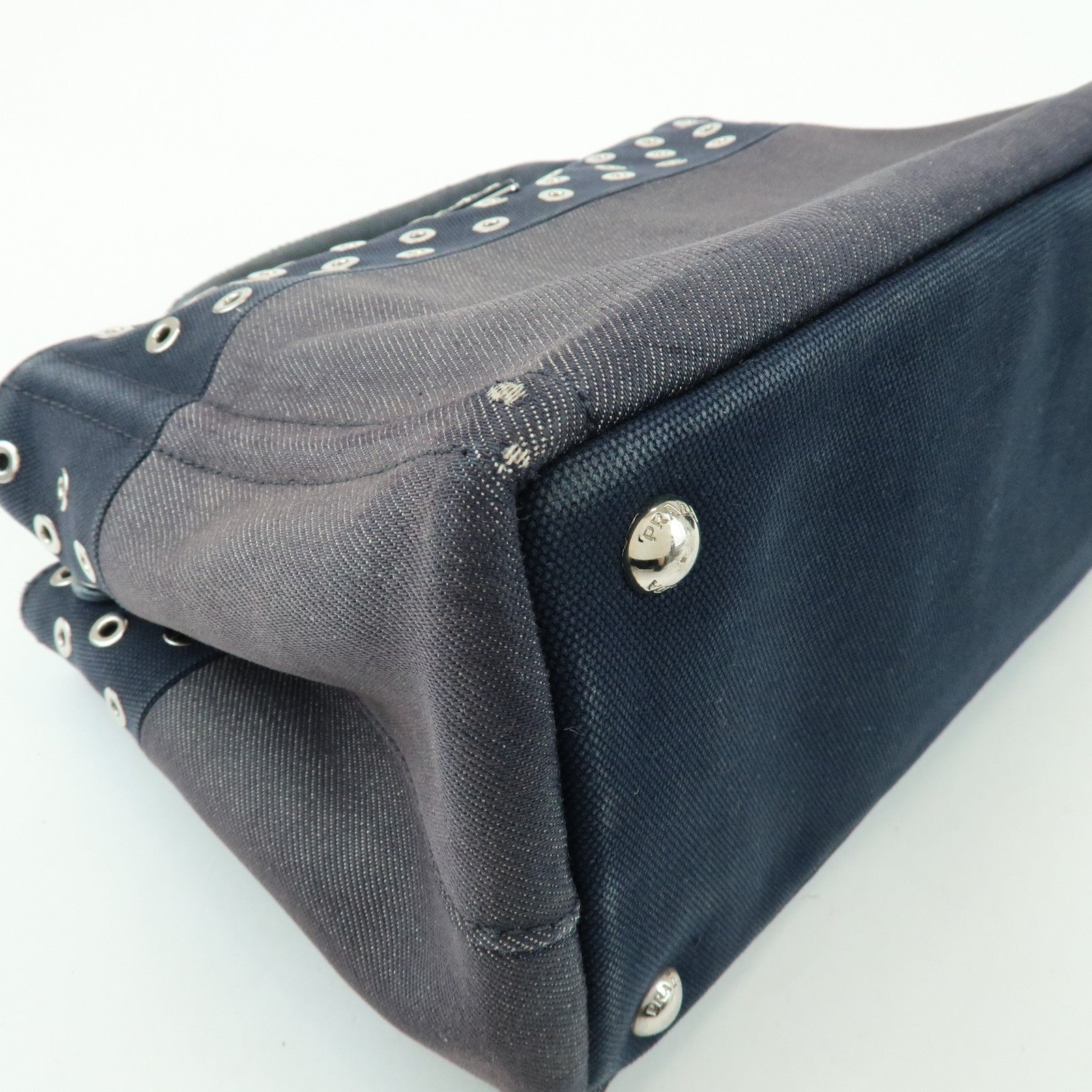PRADA Canapa Mini Triangle Logo Denim Canvas 2Way Bag Navy 1BG439