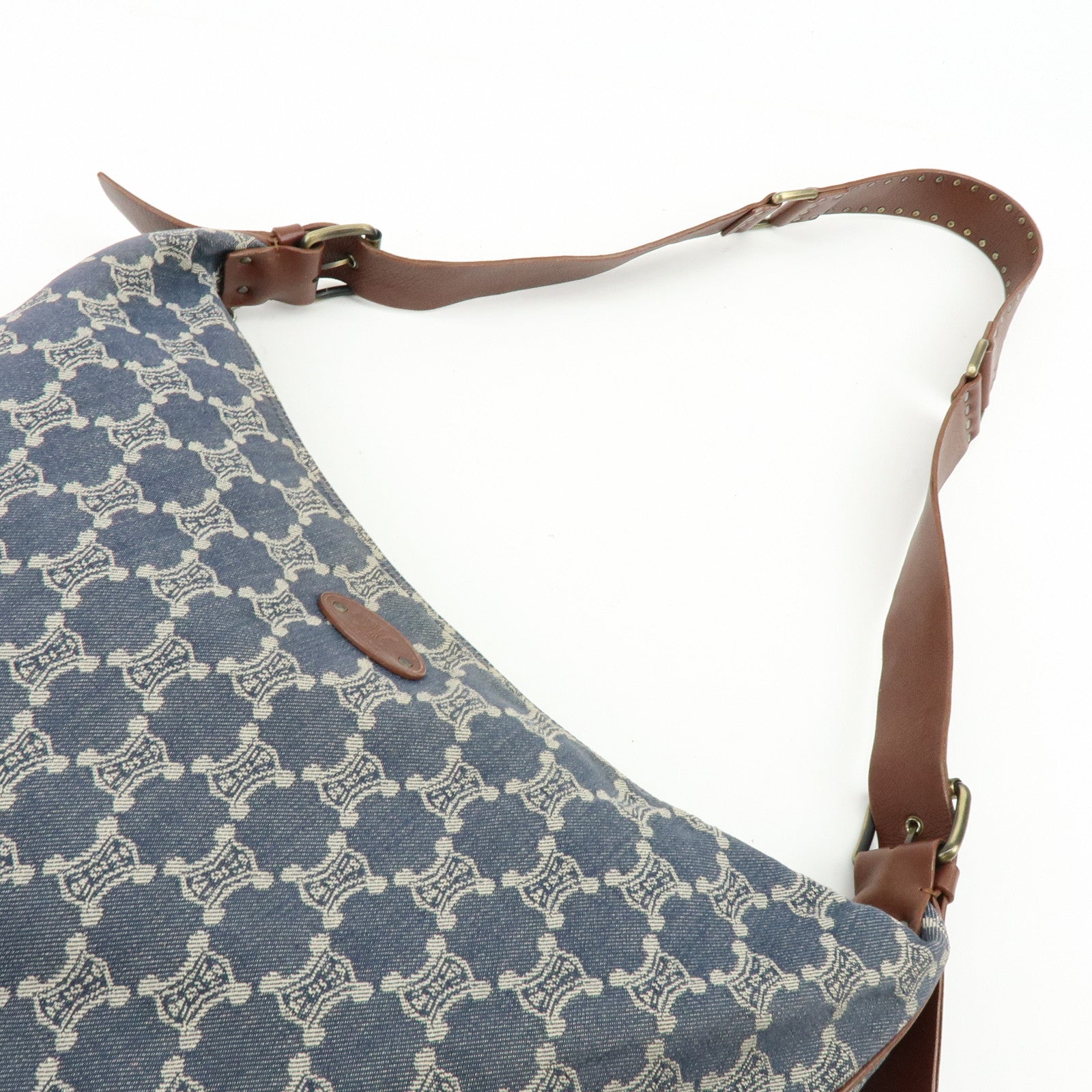 CELINE Macadam Denim Leather Shoulder Crossbody Bag Indigo Blue Brown
