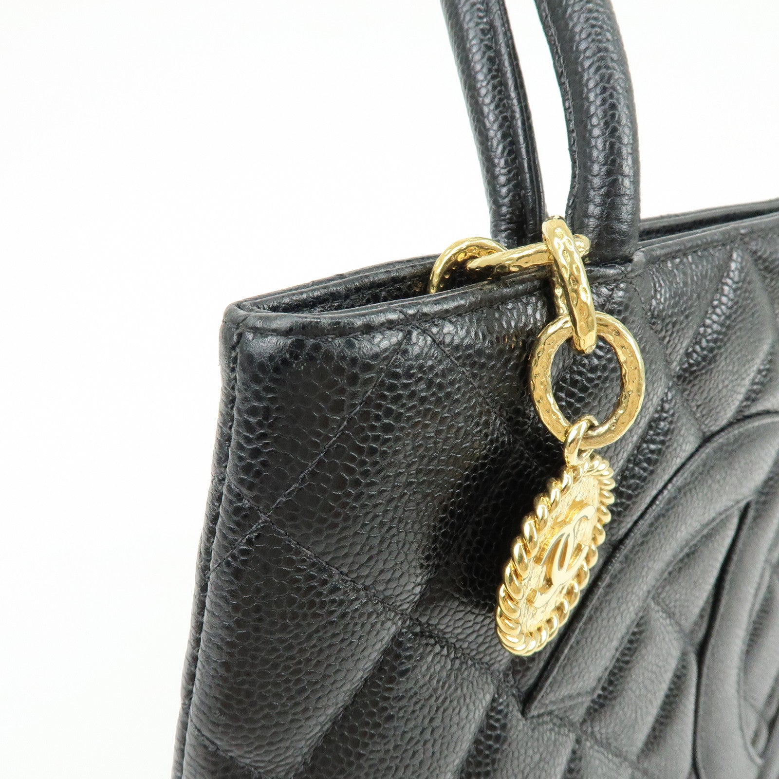 CHANEL Matelasse COCO Mark Medallion Tote Bag Hand Bag Black A01804