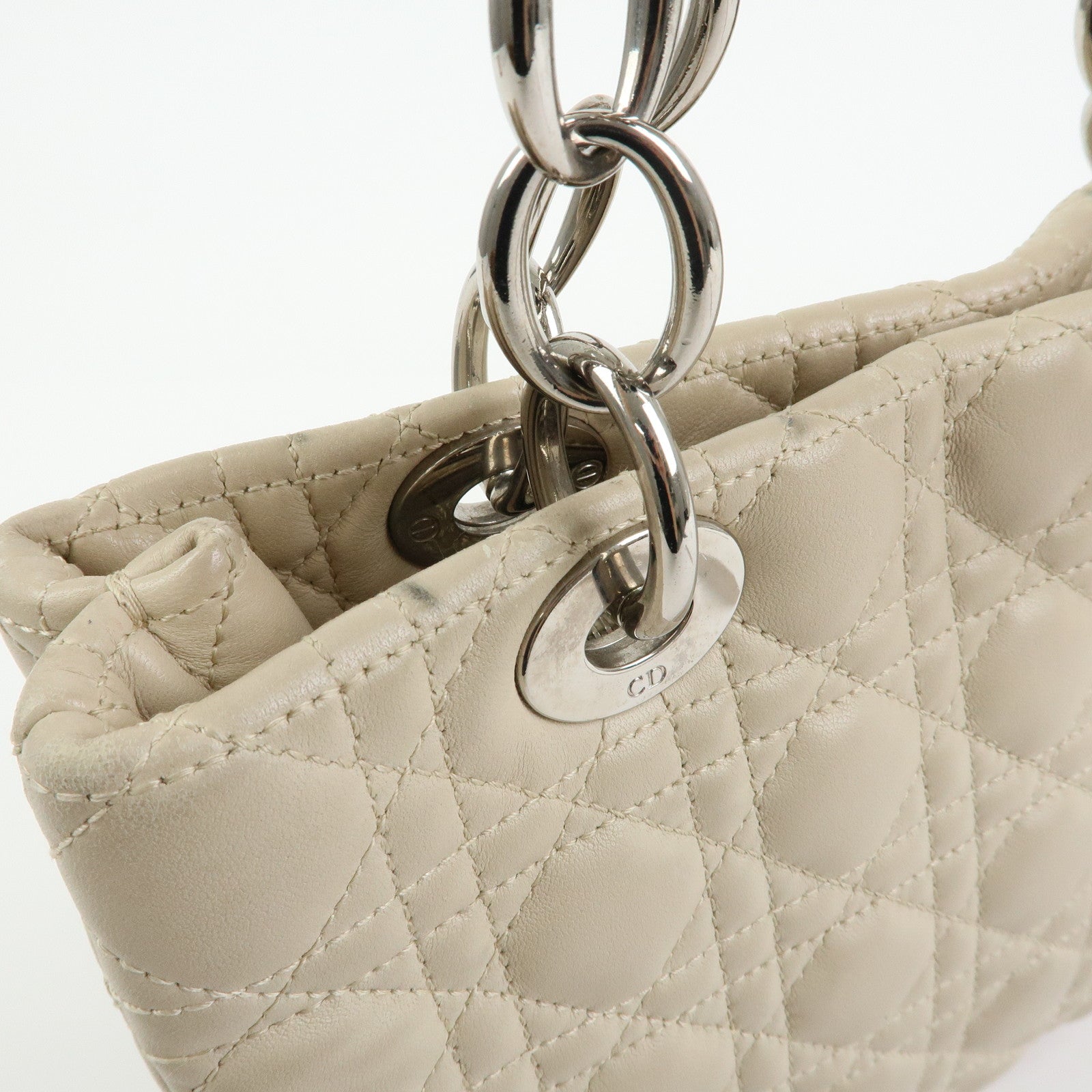 Christian Dior Lady Dior Cannage Lamb Skin Hand Bag Ivory