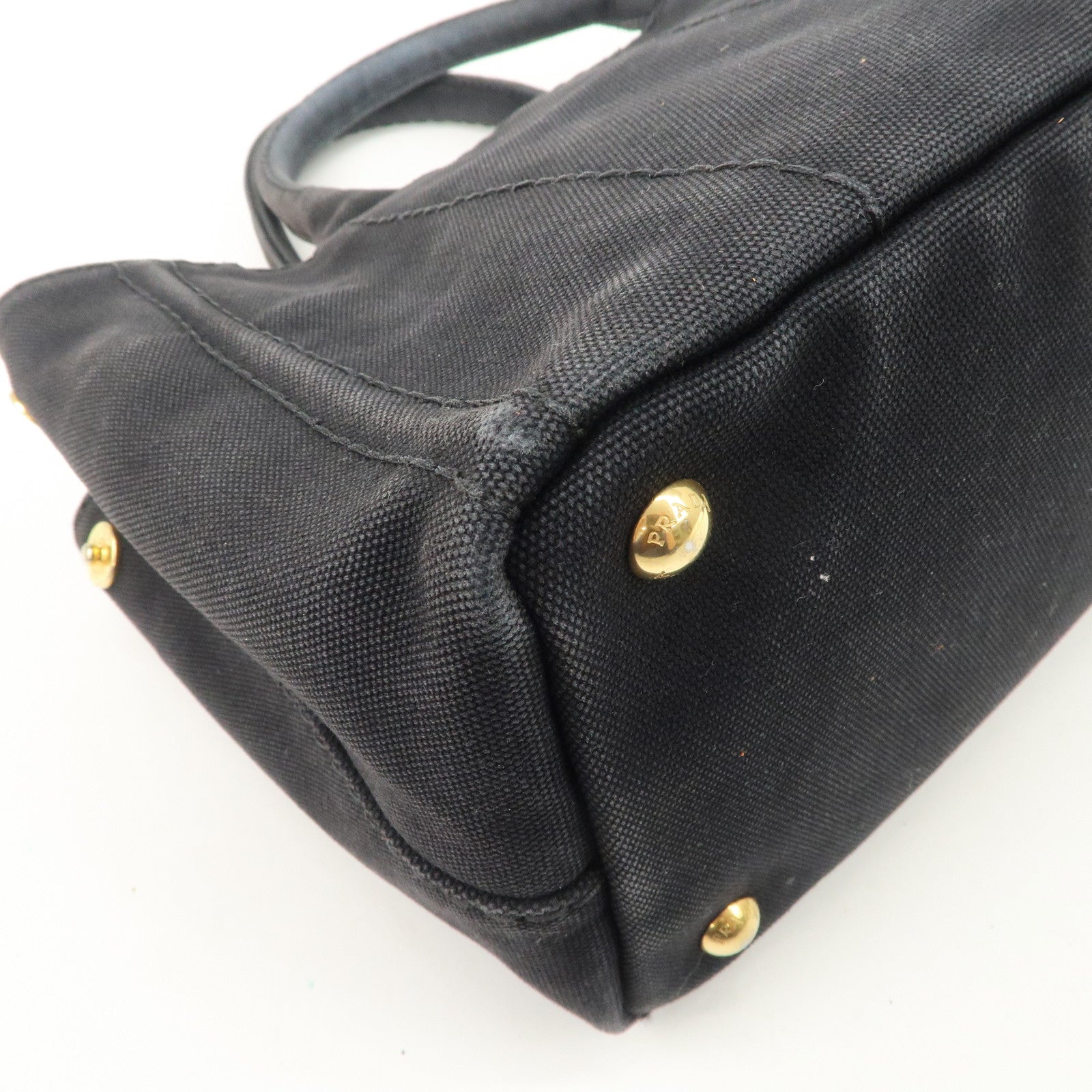 PRADA Logo Denim Canapa Canvas 2 Way Tote Bag Hand Bag Black B2642B Used