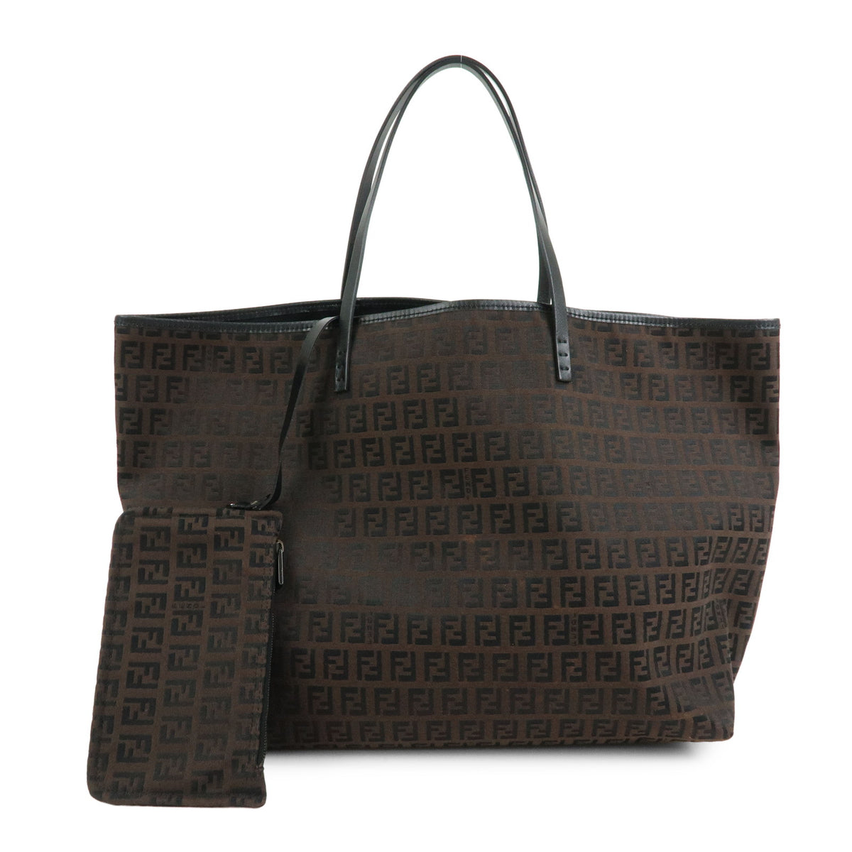 FENDI Zucchino Canvas Leather Tote Bag Shoulder Bag Brown 8BH005