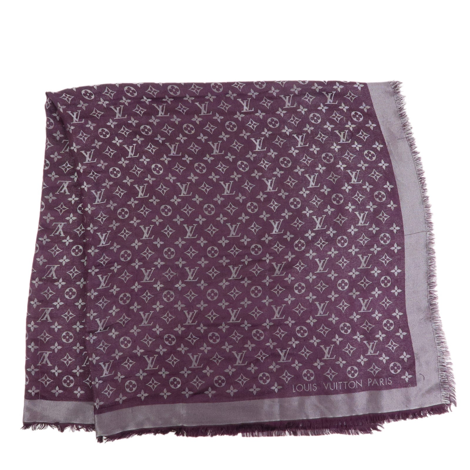 Louis Vuitton Shawl Monogram Silk Rayon Wool Scarf Amarante M75124