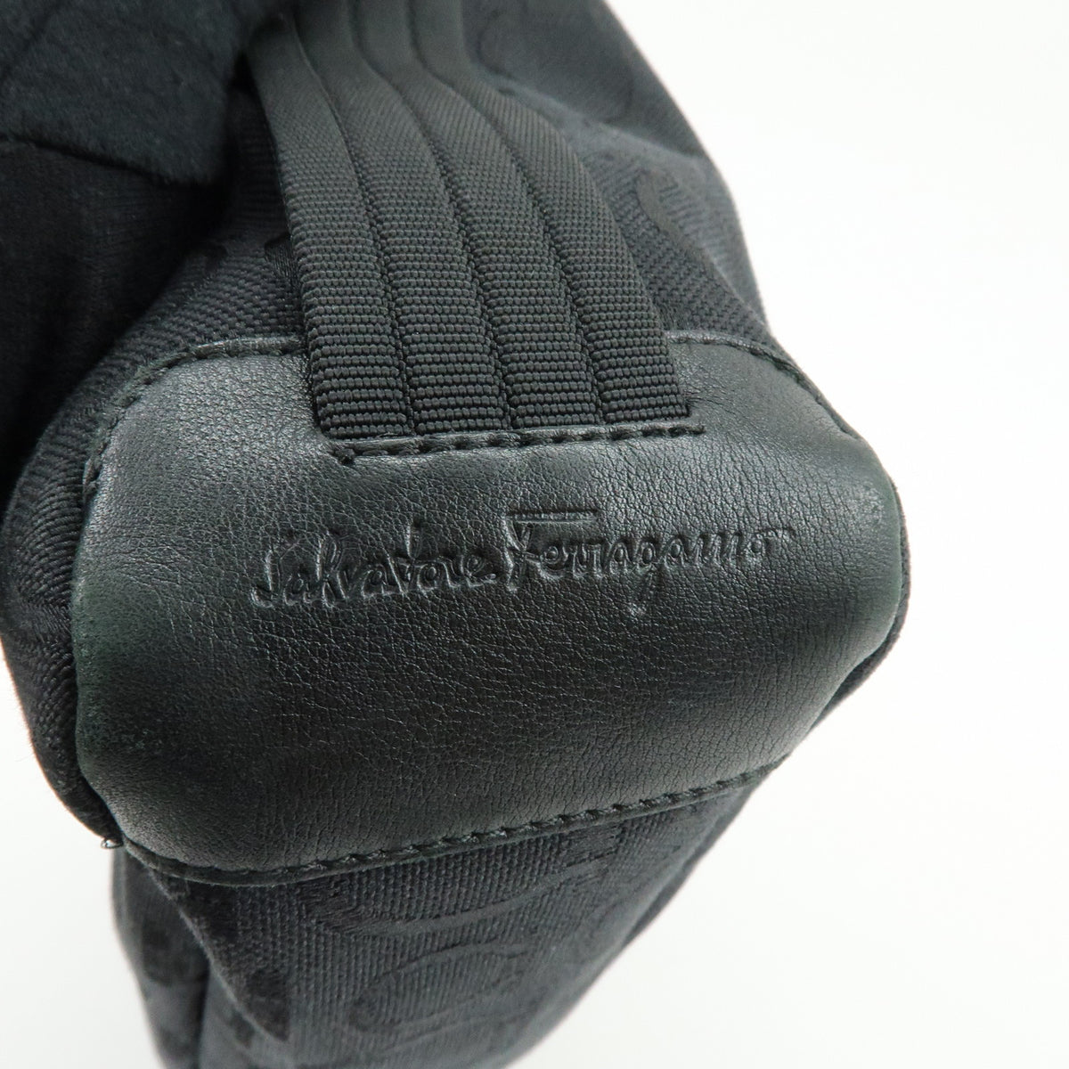 Ferragamo Gancini Canvas Leather Shoulder Bag Hand Bag Black